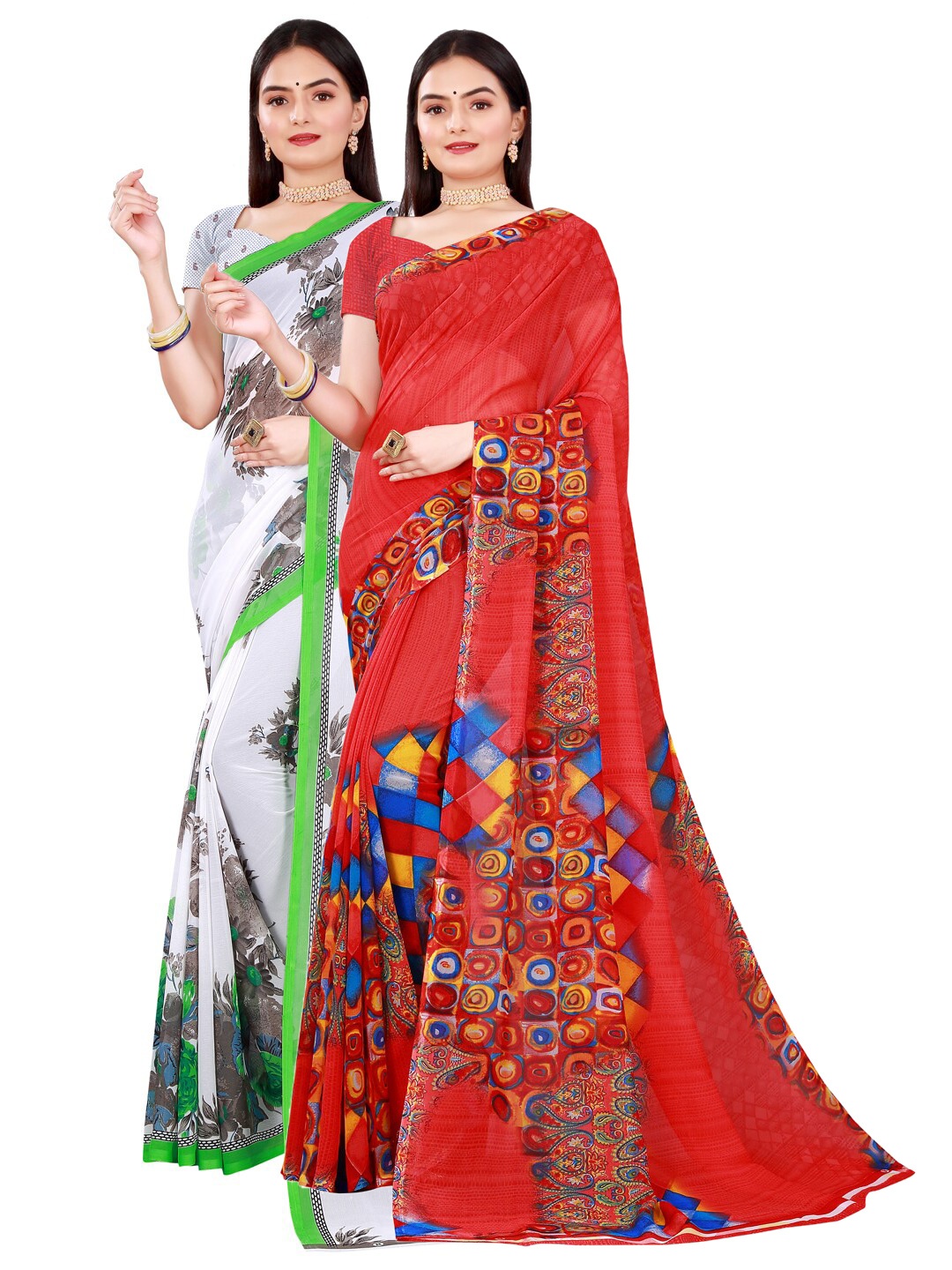 

KALINI Red & White Pure Georgette Saree