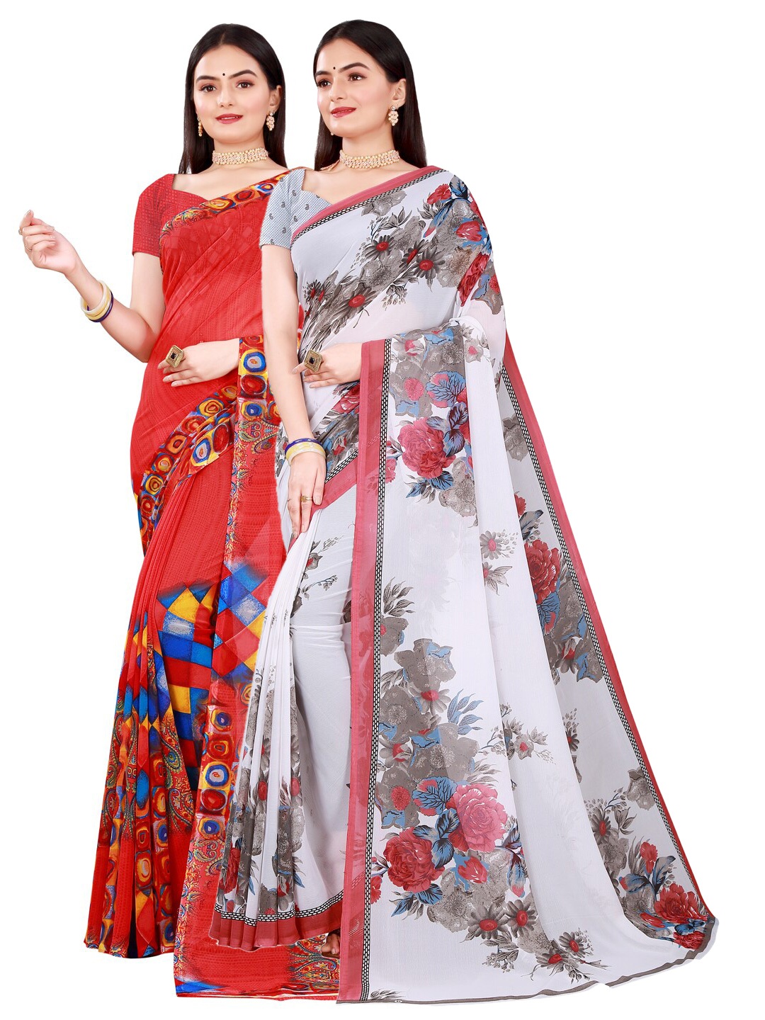 

KALINI Red & White Pure Georgette Saree