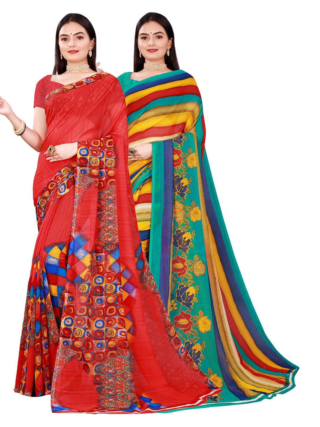 

KALINI Red & Blue Pure Georgette Saree