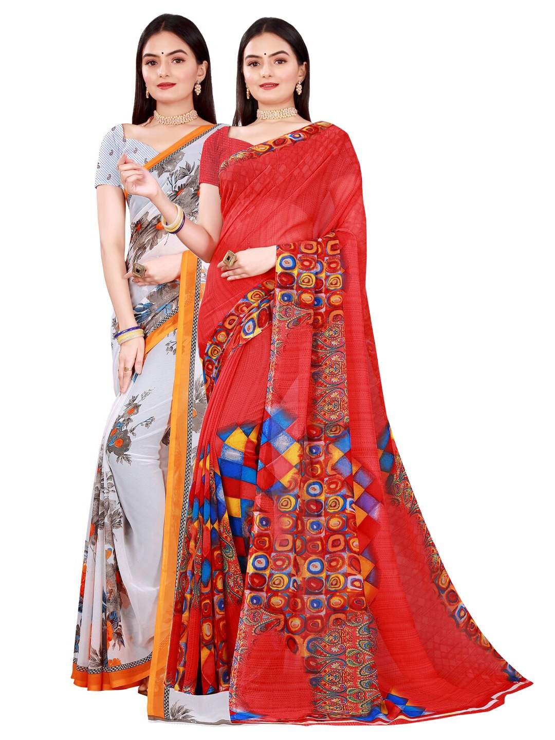 

KALINI Red & White Pure Georgette Saree
