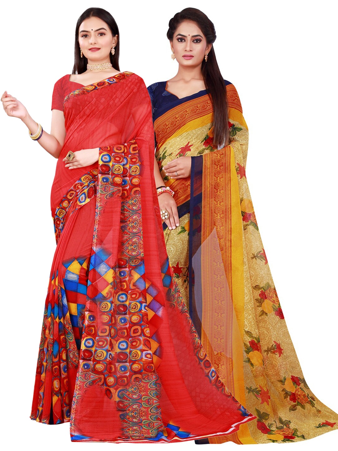 

KALINI Red & Beige Pure Georgette Saree