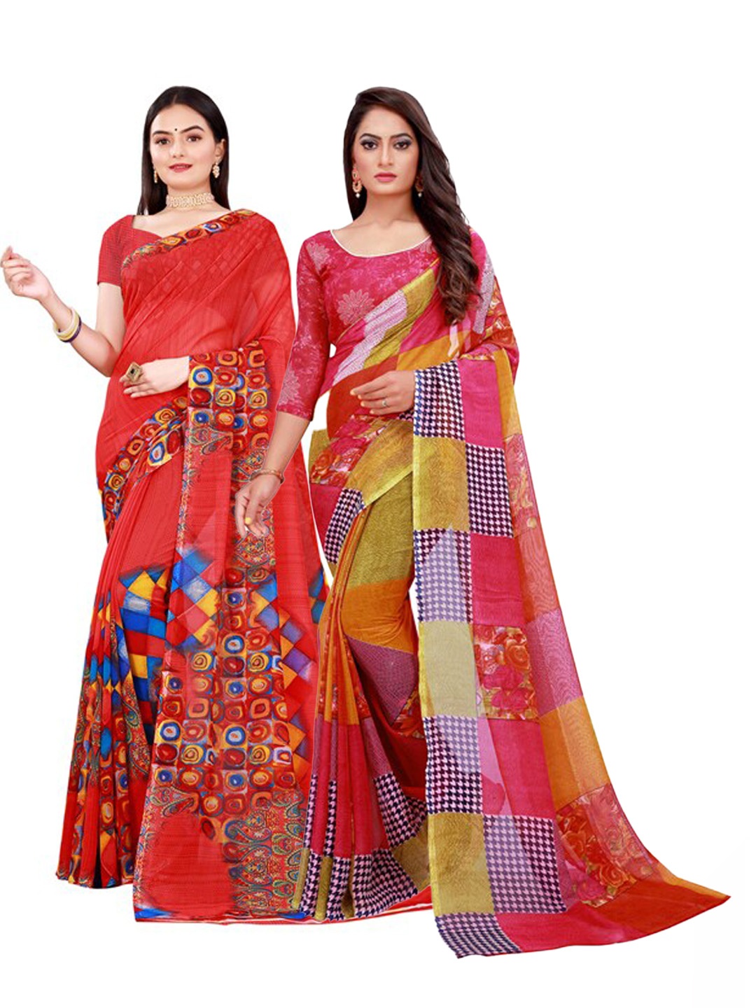 

KALINI Red & Blue Pure Georgette Saree