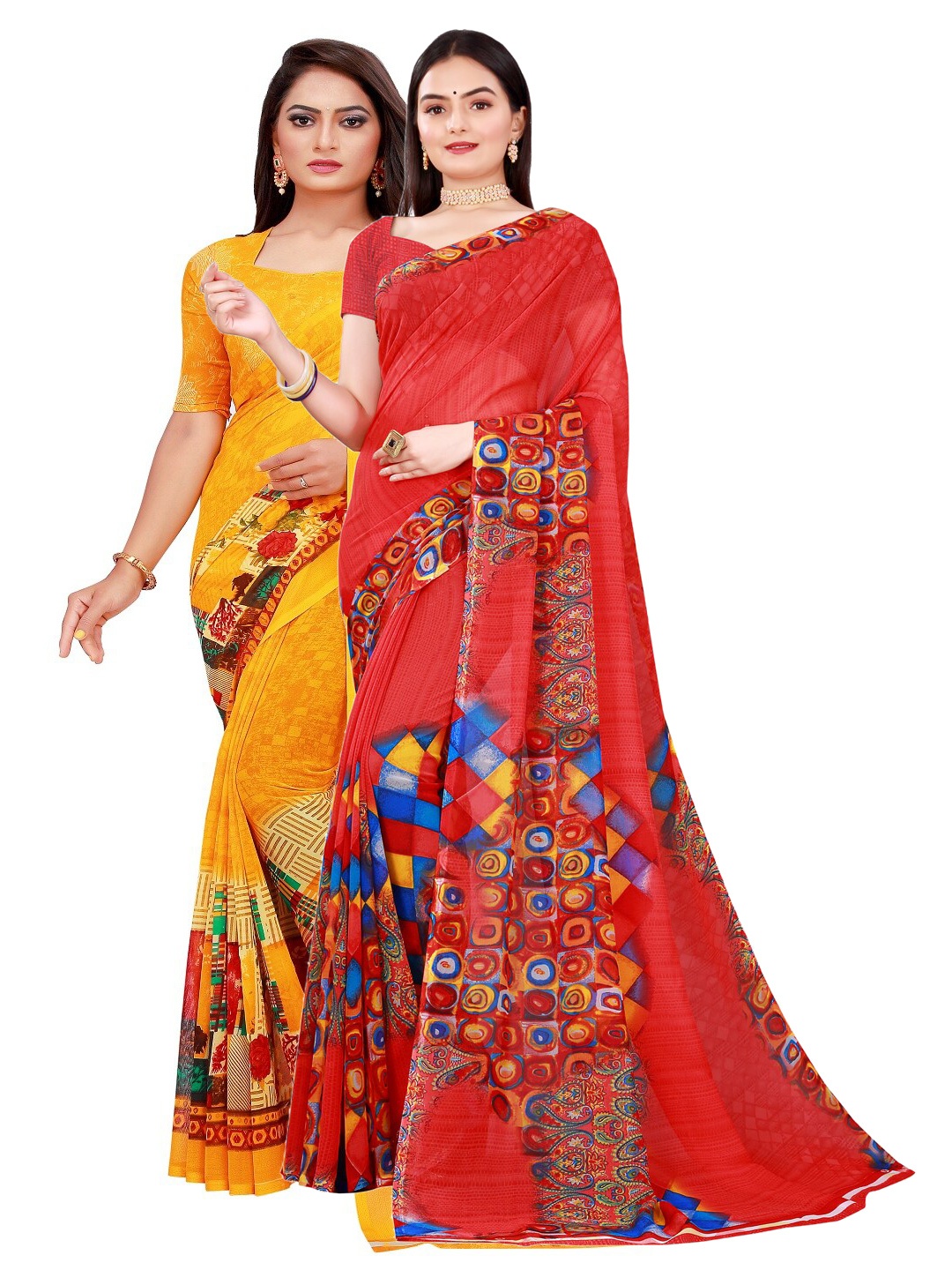 

KALINI Red & Brown Pure Georgette Saree