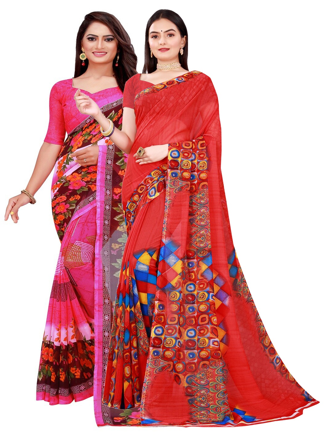 

KALINI Red & Pink Pure Georgette Saree