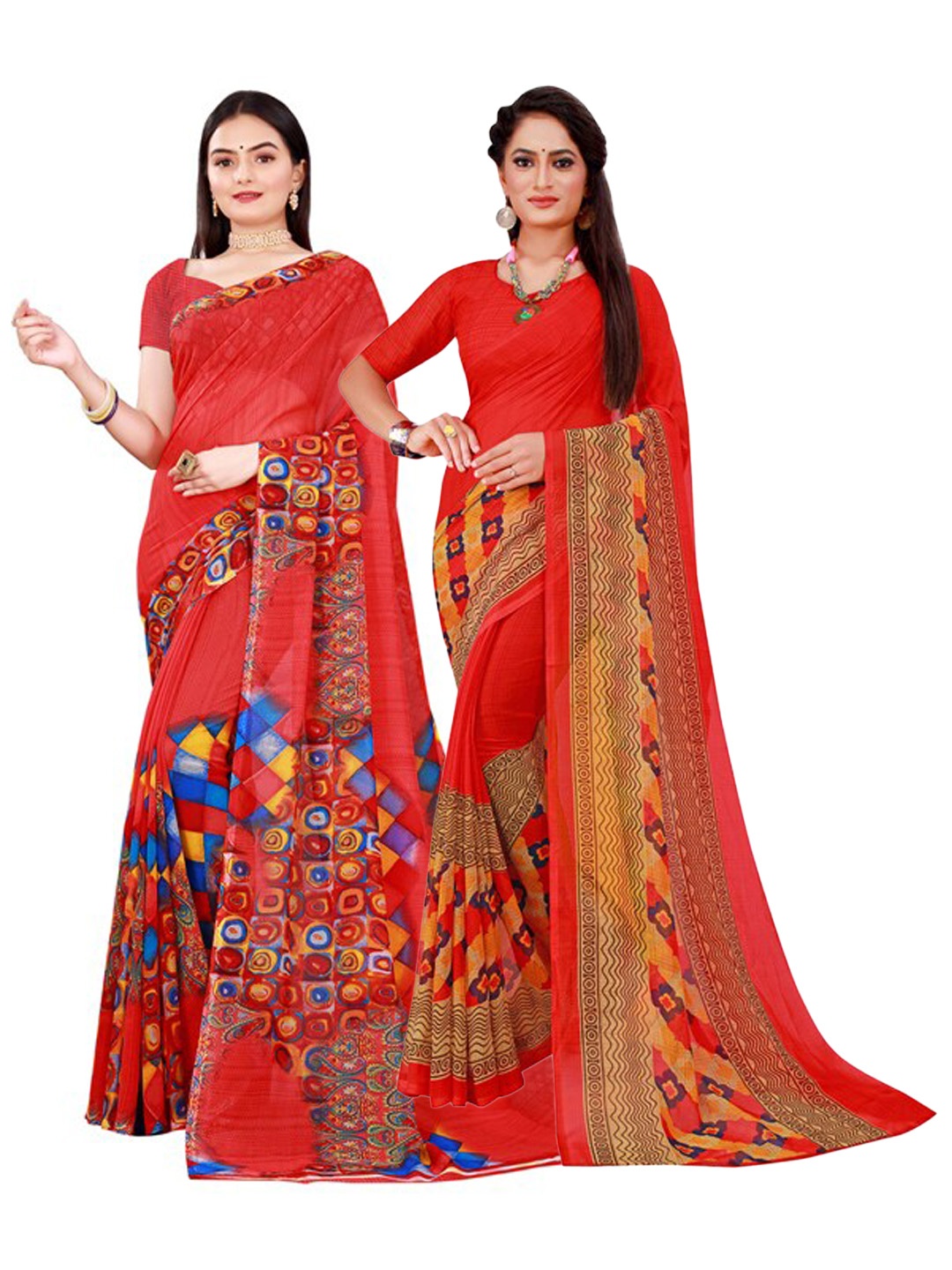 

KALINI Red & Blue Pure Georgette Saree