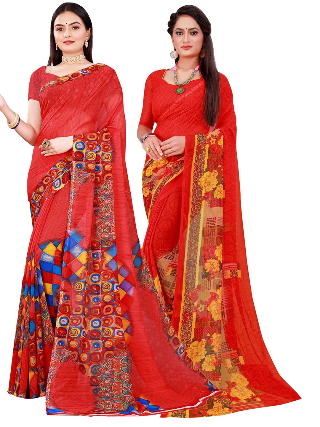 

KALINI Red & Blue Pure Georgette Saree