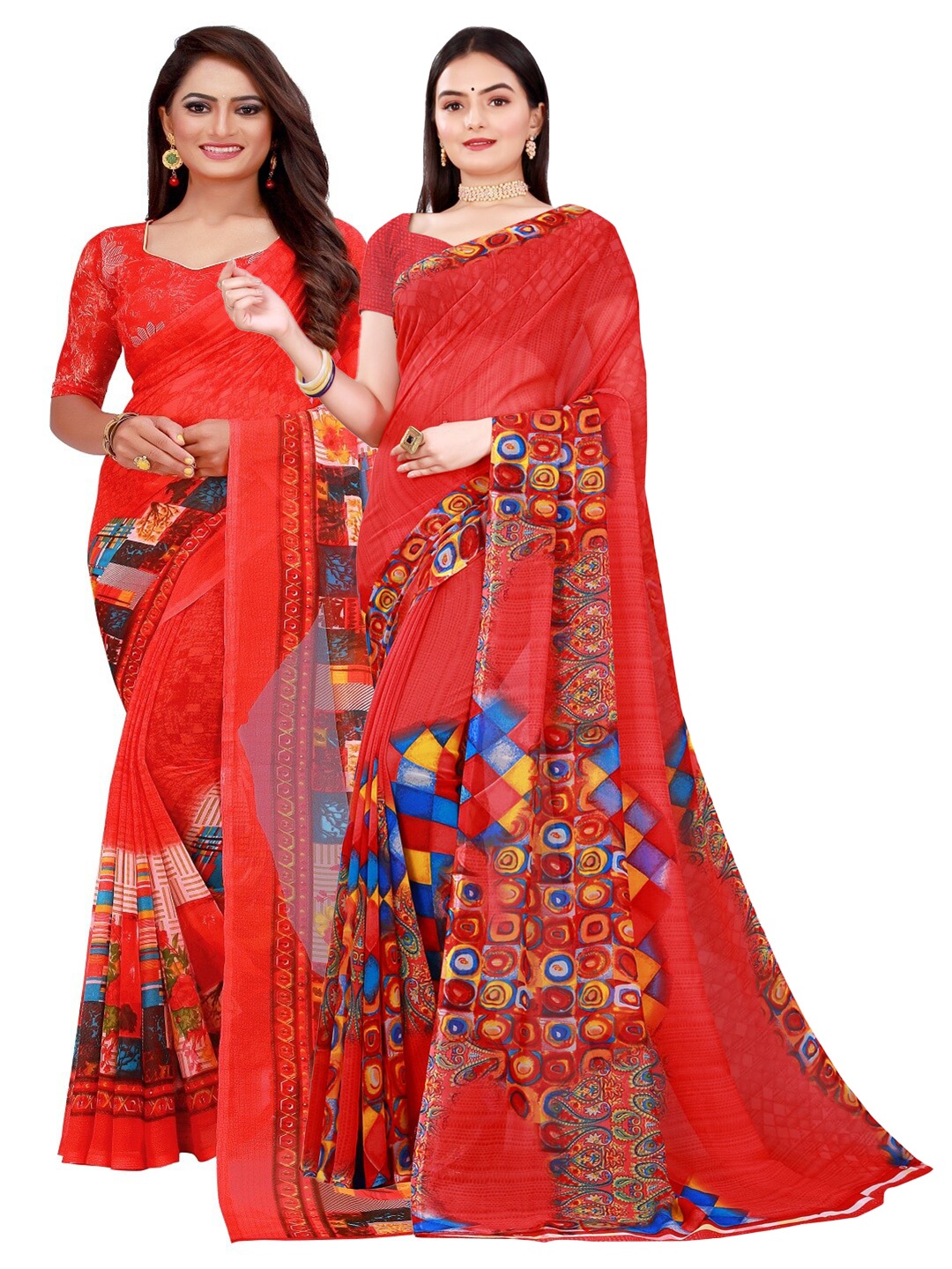 

KALINI Red & Blue Pure Georgette Saree