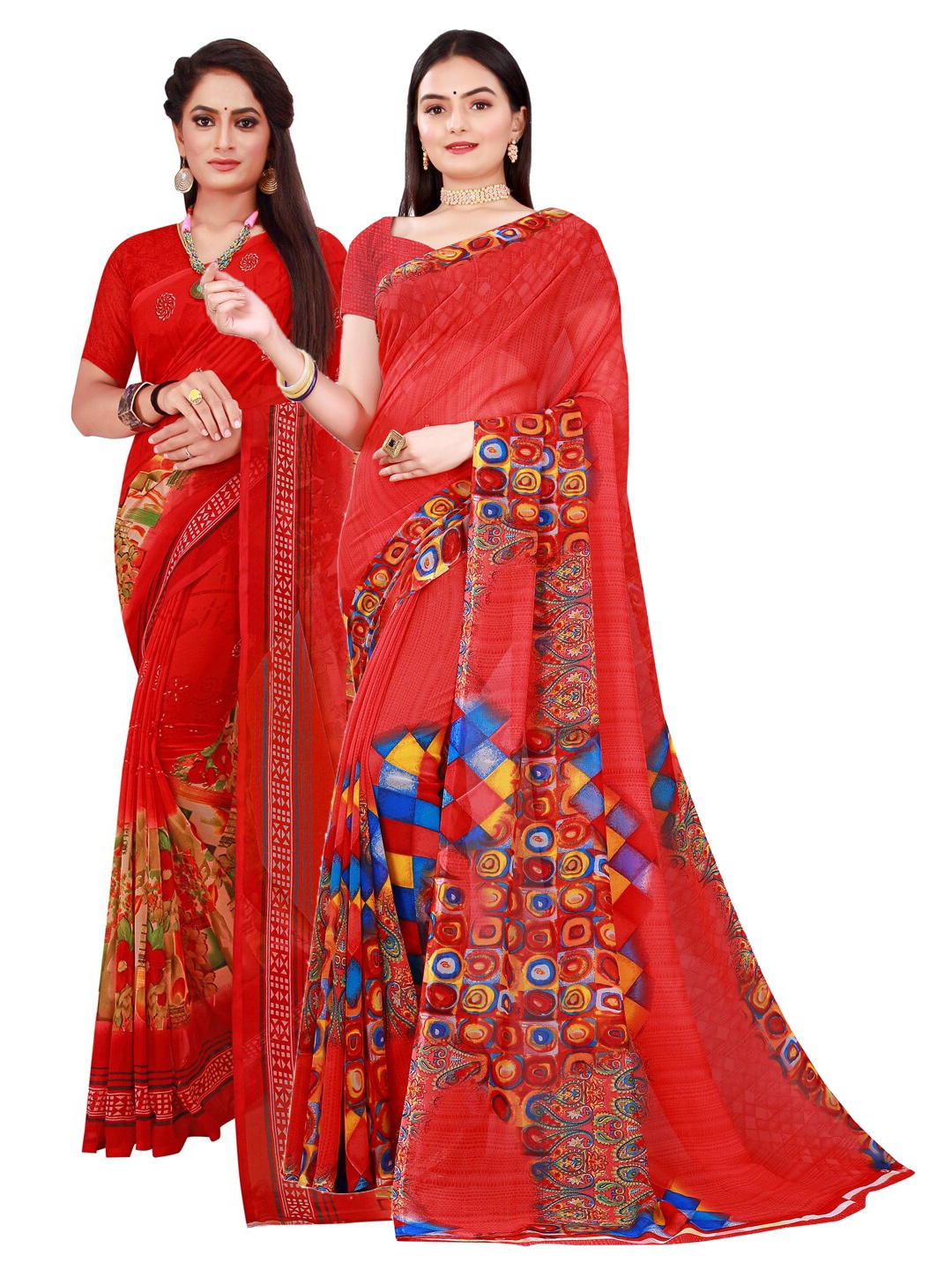 

KALINI Red & Blue Pure Georgette Saree