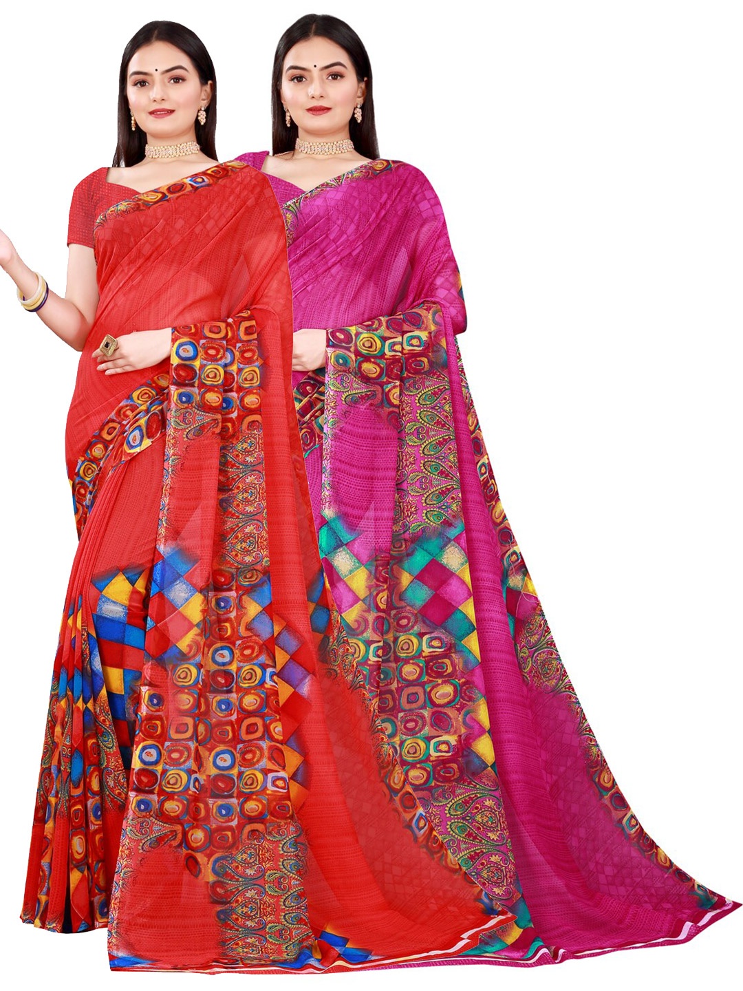 

KALINI Red & Magenta Pure Georgette Saree