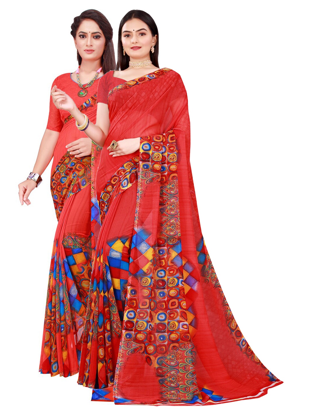 

KALINI Red & Blue Pure Georgette Saree