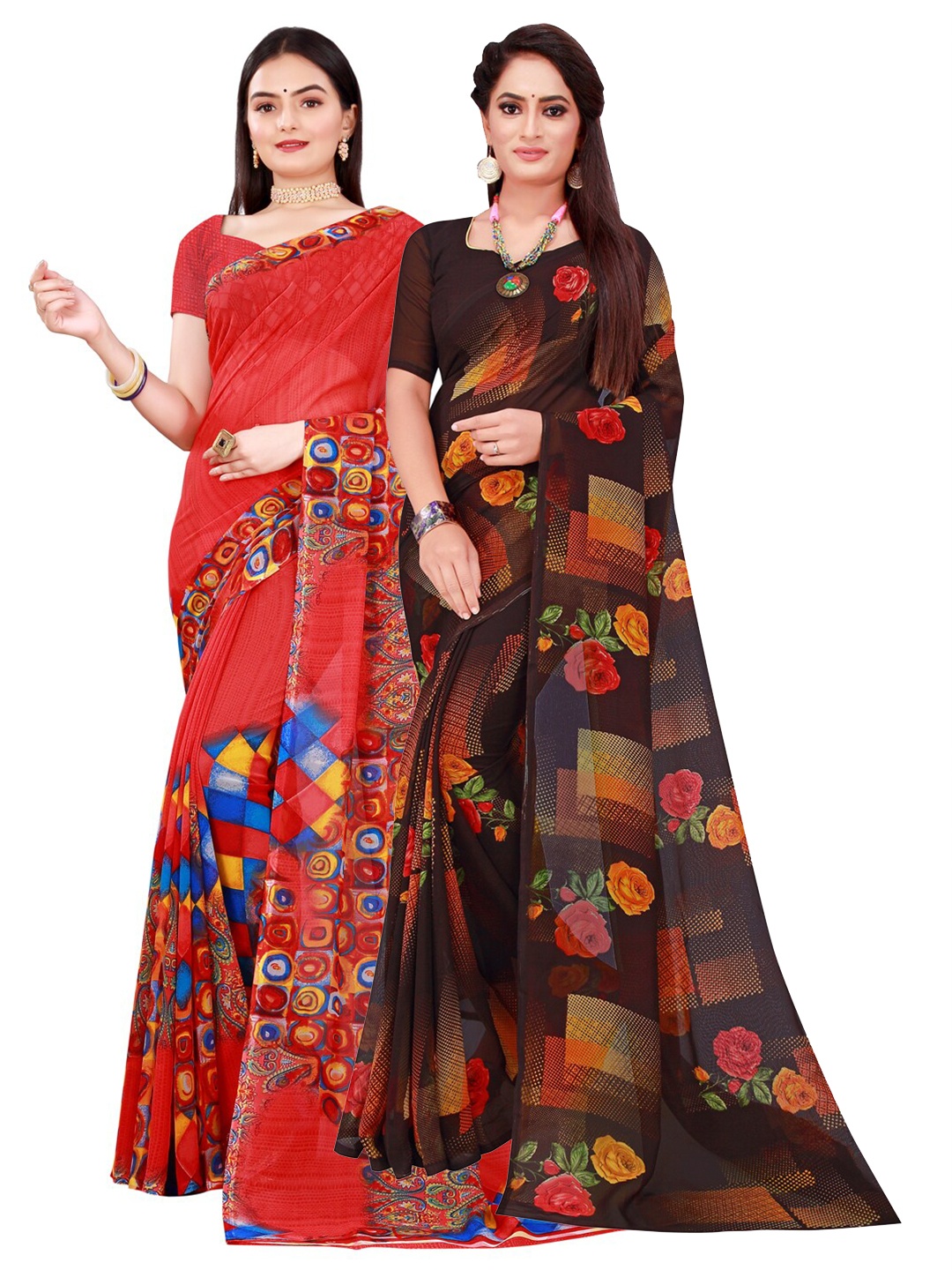 

KALINI Red & Black Pure Georgette Saree