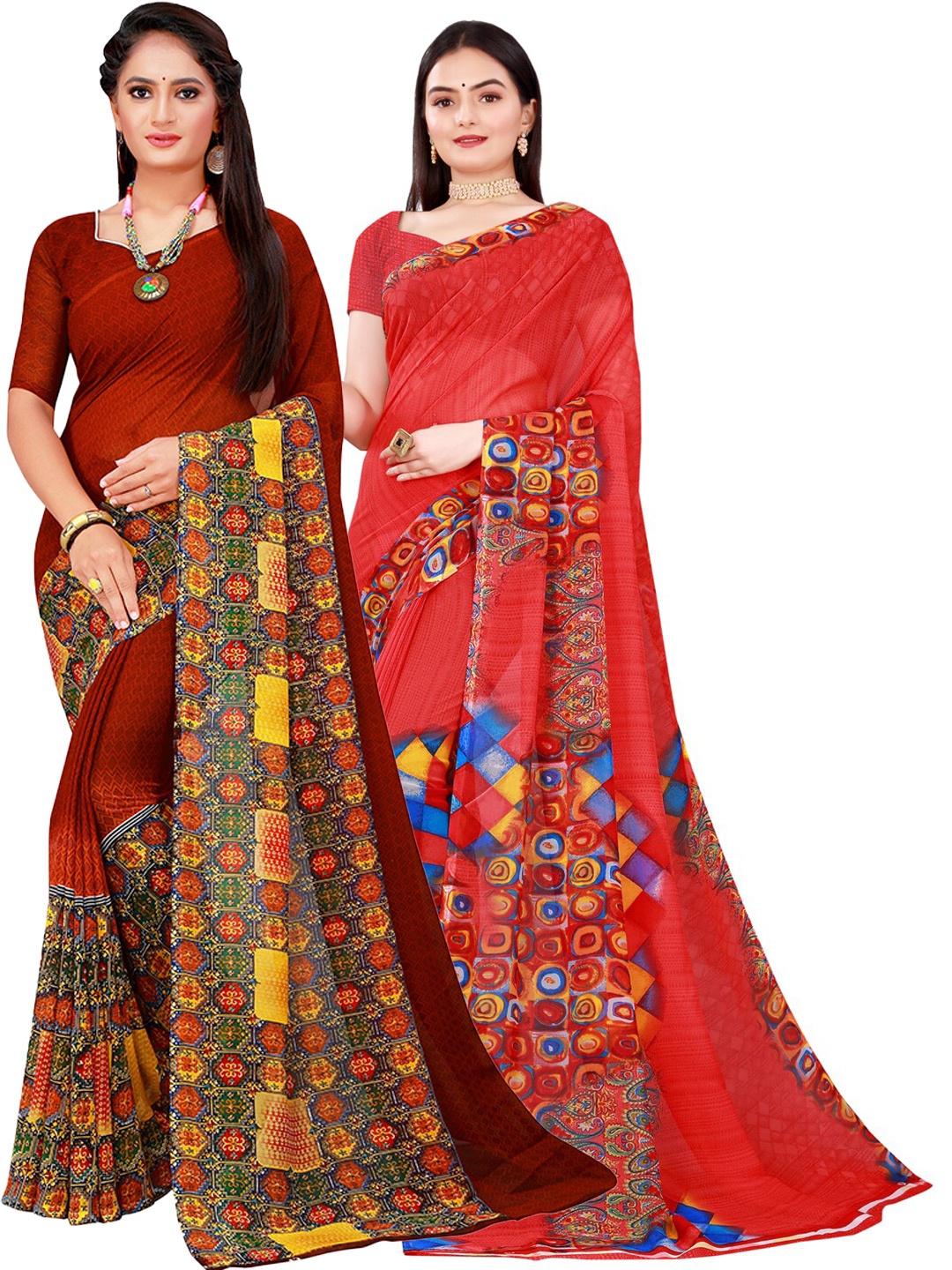 

KALINI Red & Maroon Pure Georgette Saree