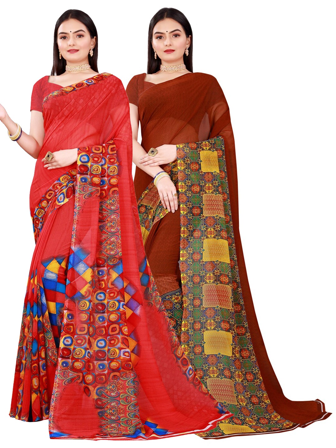 

KALINI Red & Blue Pure Georgette Saree