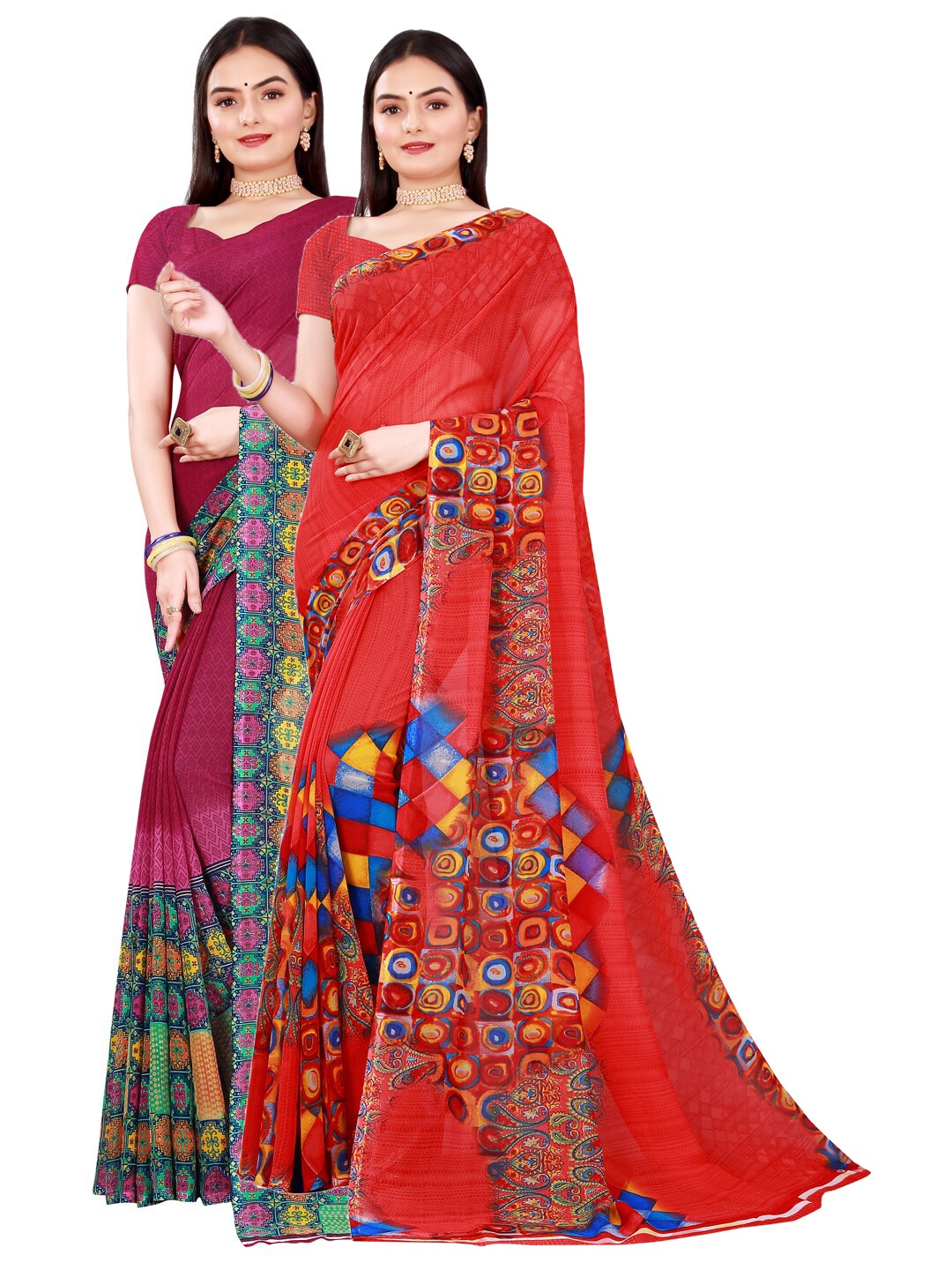 

KALINI Red & Blue Pure Georgette Saree