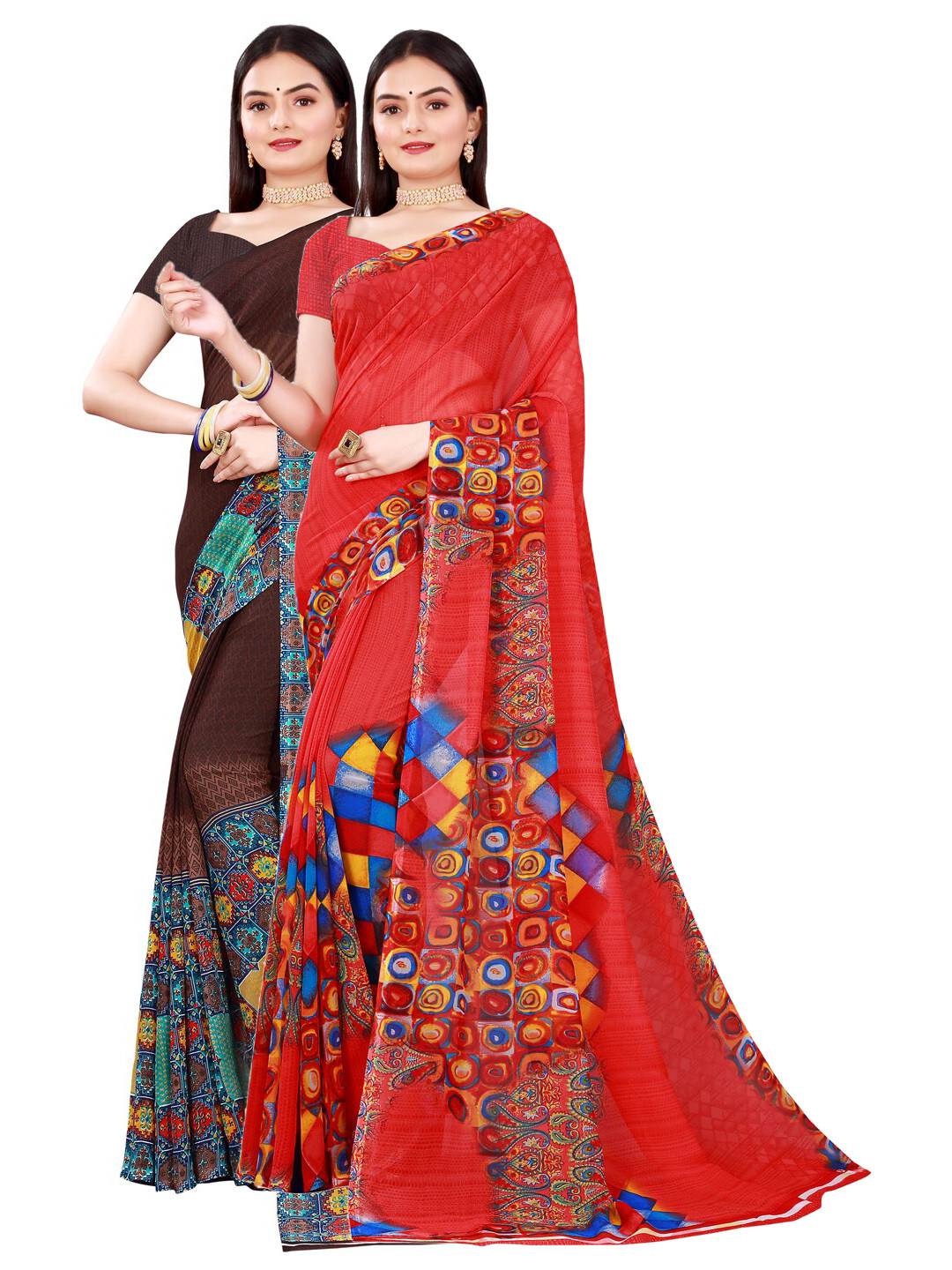 

KALINI Red & Brown Pure Georgette Saree