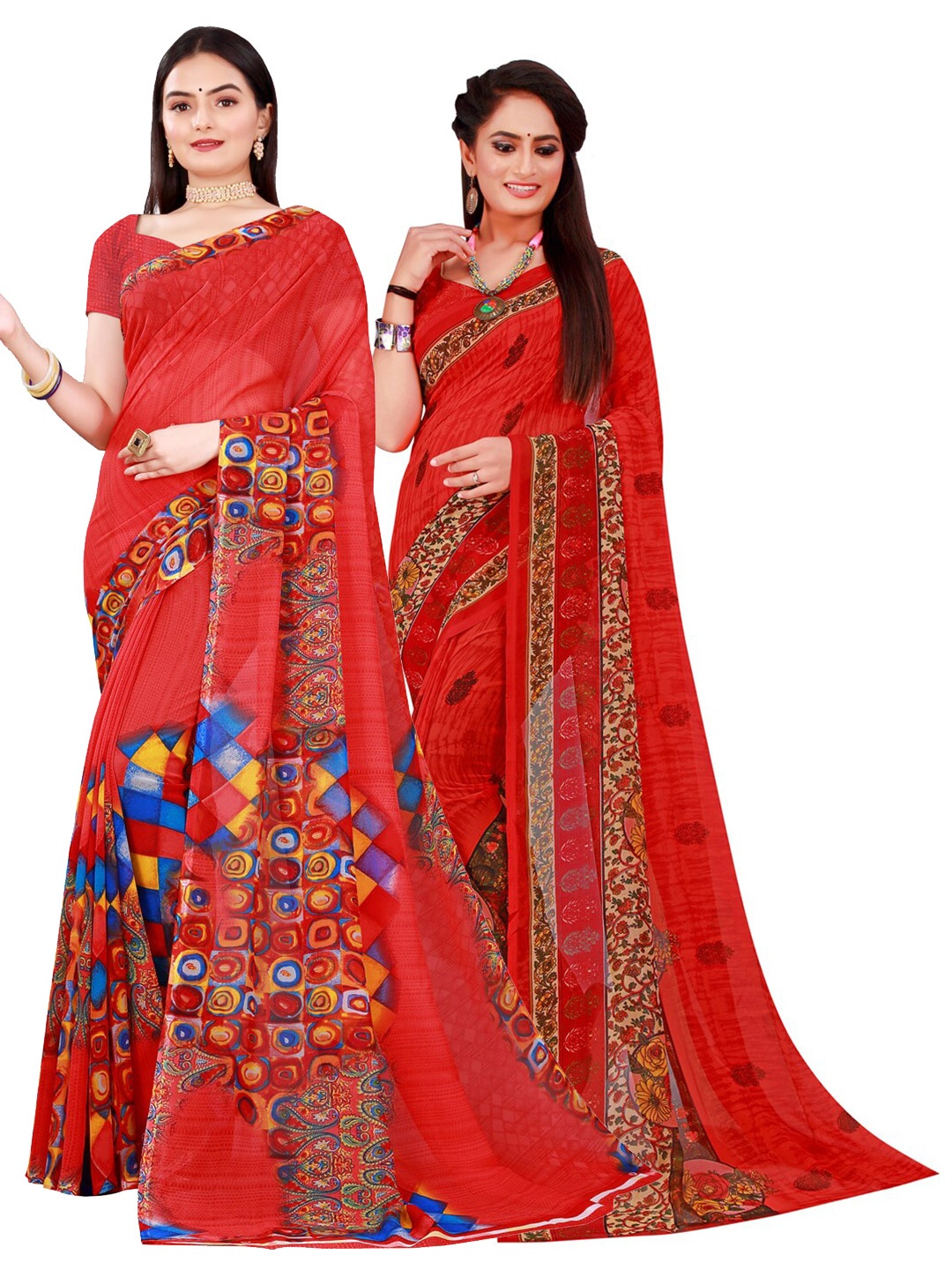 

KALINI Red & Blue Pure Georgette Saree