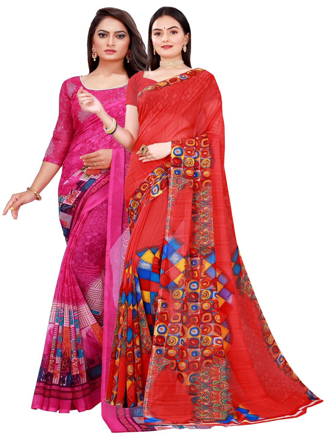 

KALINI Red & Magenta Pure Georgette Saree