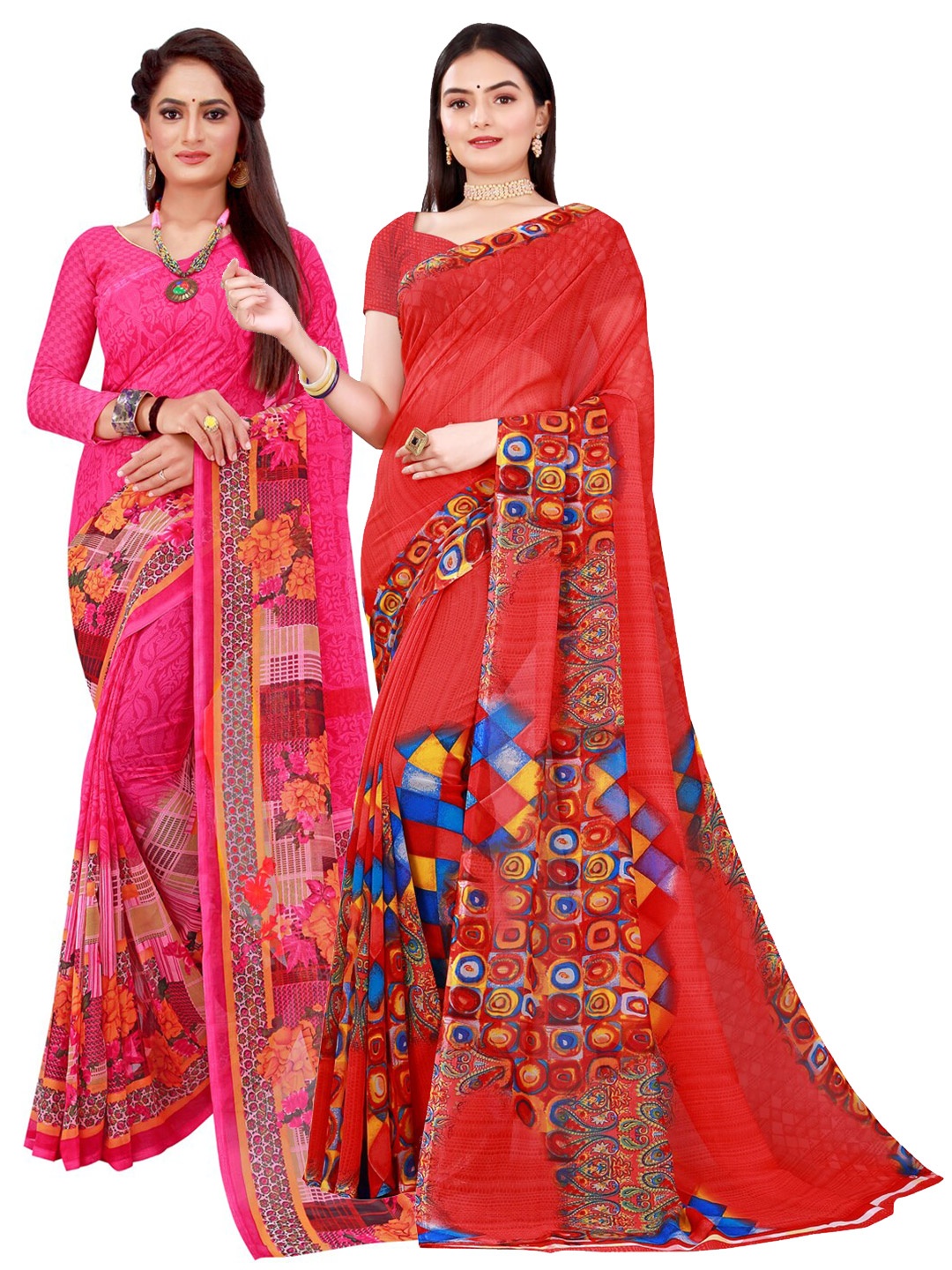 

KALINI Red & Magenta Pure Georgette Saree