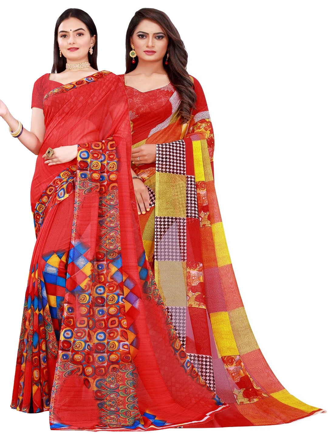

KALINI Red & Blue Pure Georgette Saree