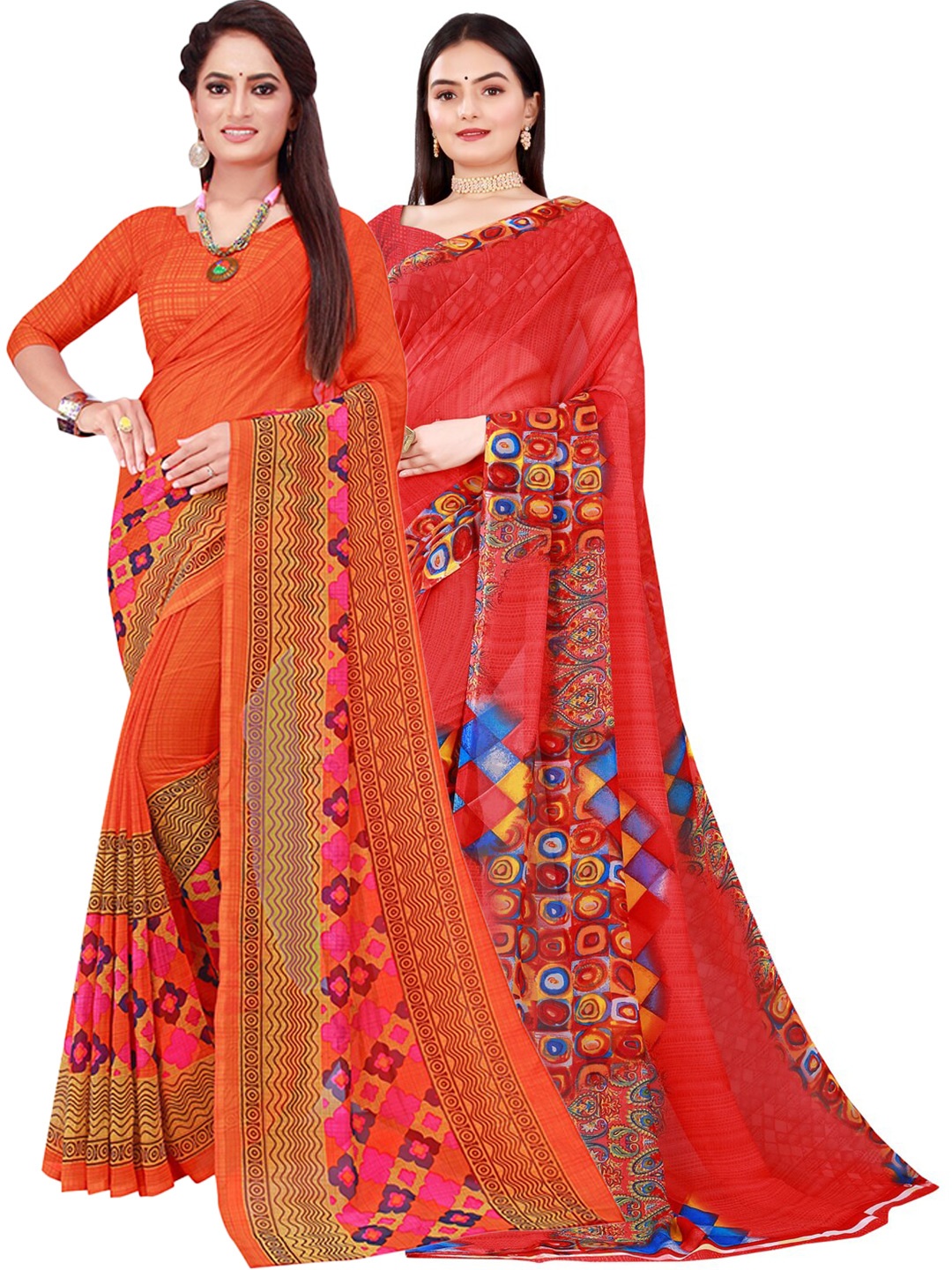 

KALINI Red & Orange Pure Georgette Saree