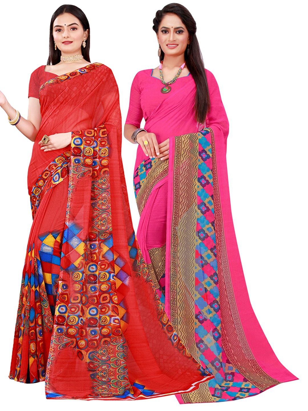 

KALINI Red & Magenta Pure Georgette Saree