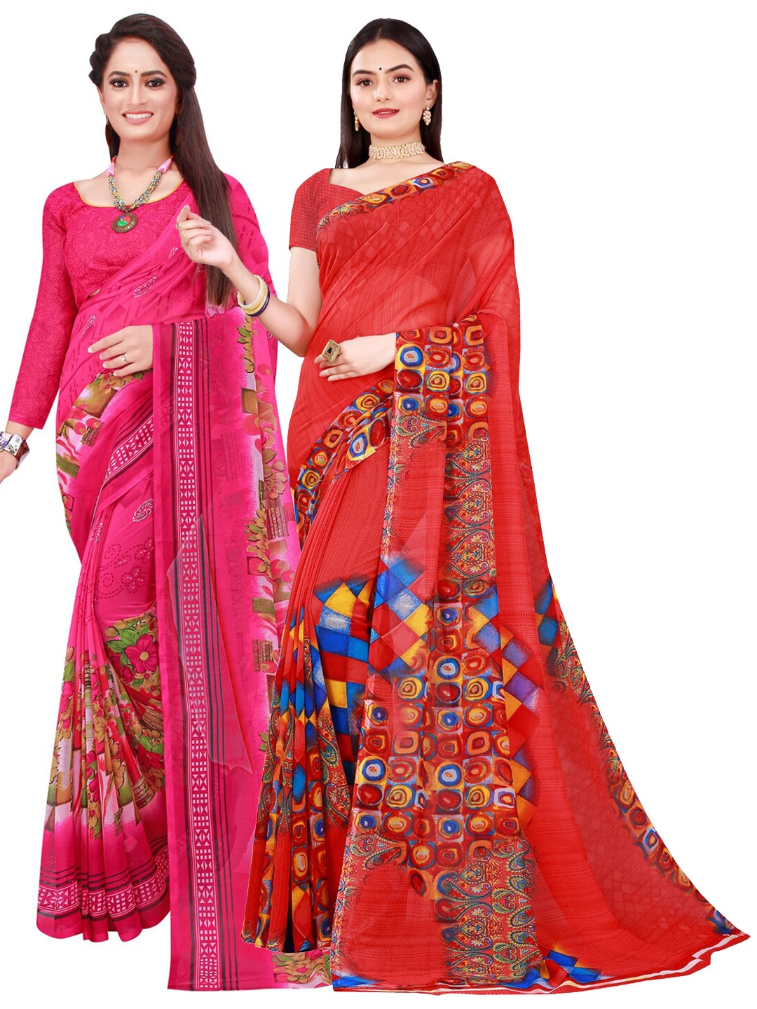 

KALINI Red & Magenta Pure Georgette Saree