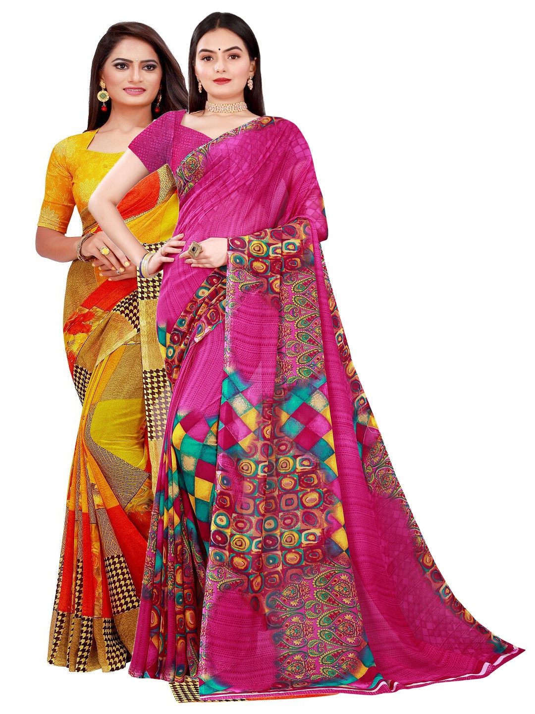 

KALINI Magenta & Yellow Pure Georgette Saree