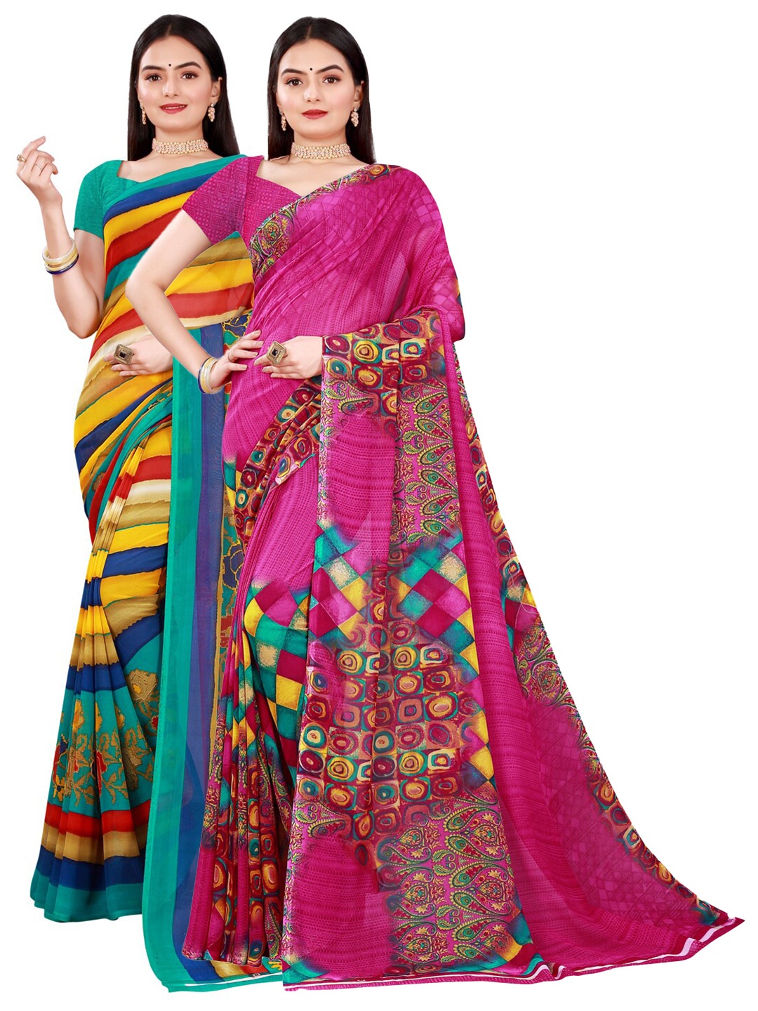 

KALINI Magenta & Navy Blue Pure Georgette Saree