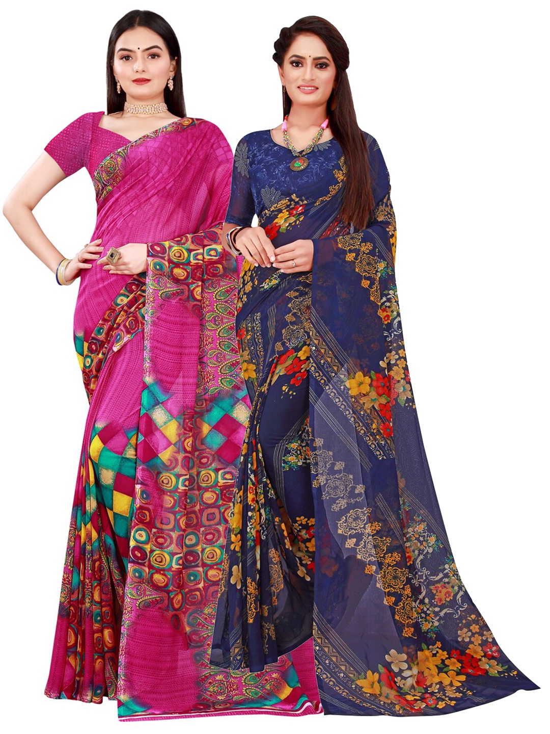 

KALINI Magenta & Navy Blue Pure Georgette Saree