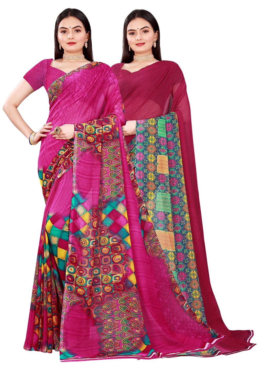 

KALINI Magenta & Maroon Pure Georgette Saree