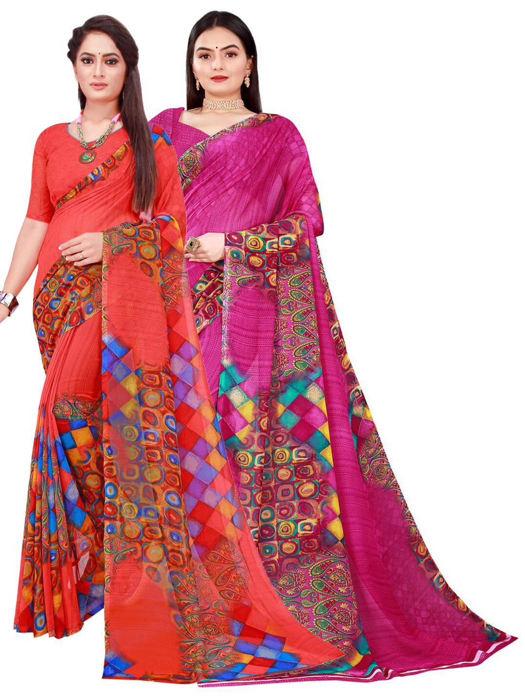 

KALINI Magenta & Red Pure Georgette Saree