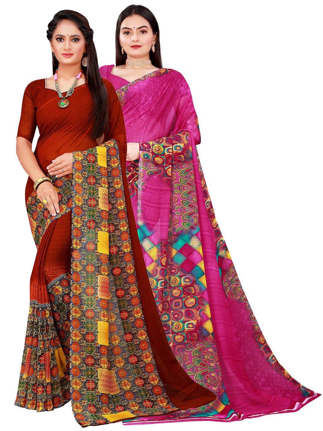 

KALINI Magenta & Brown Pure Georgette Saree