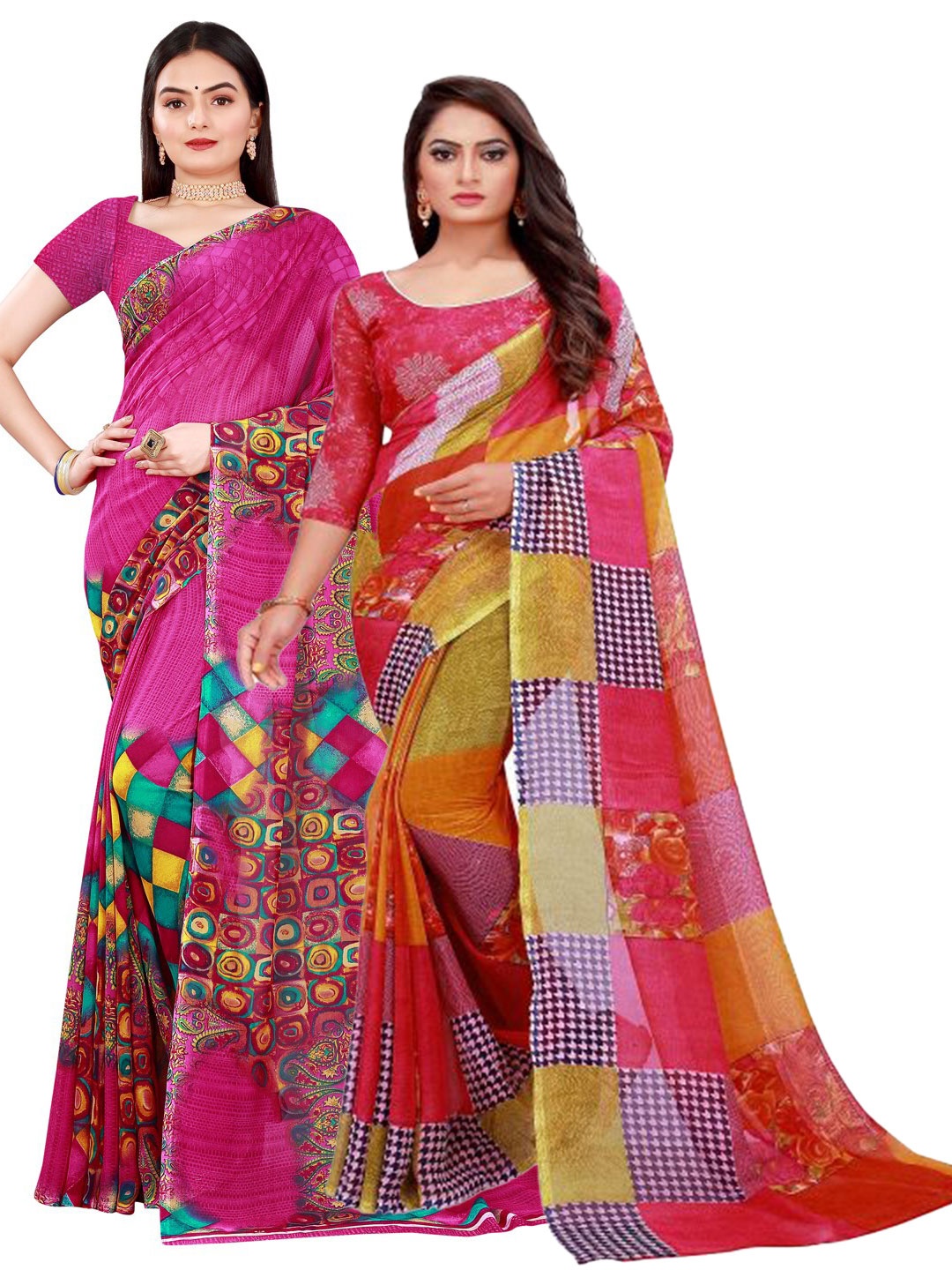 

KALINI Red & Magenta Pure Georgette Saree