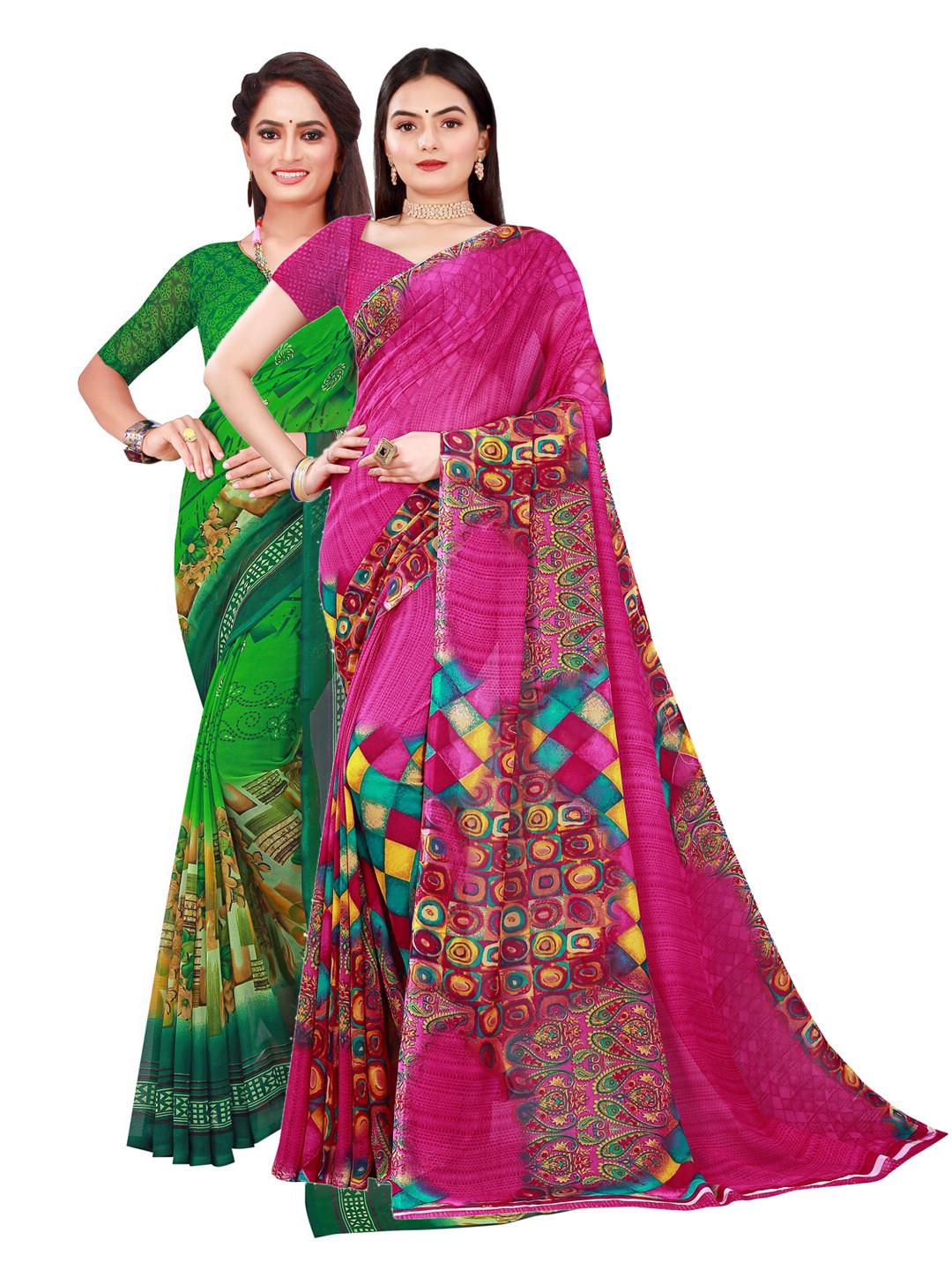 

KALINI Magenta & Green Pure Georgette Saree