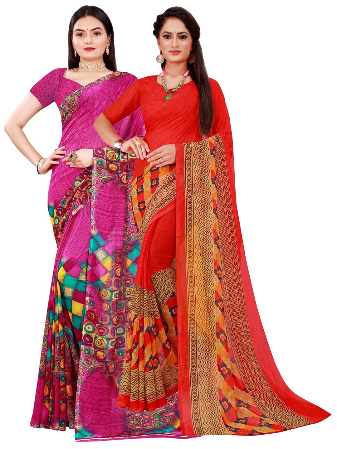 

KALINI Red & Magenta Pure Georgette Saree