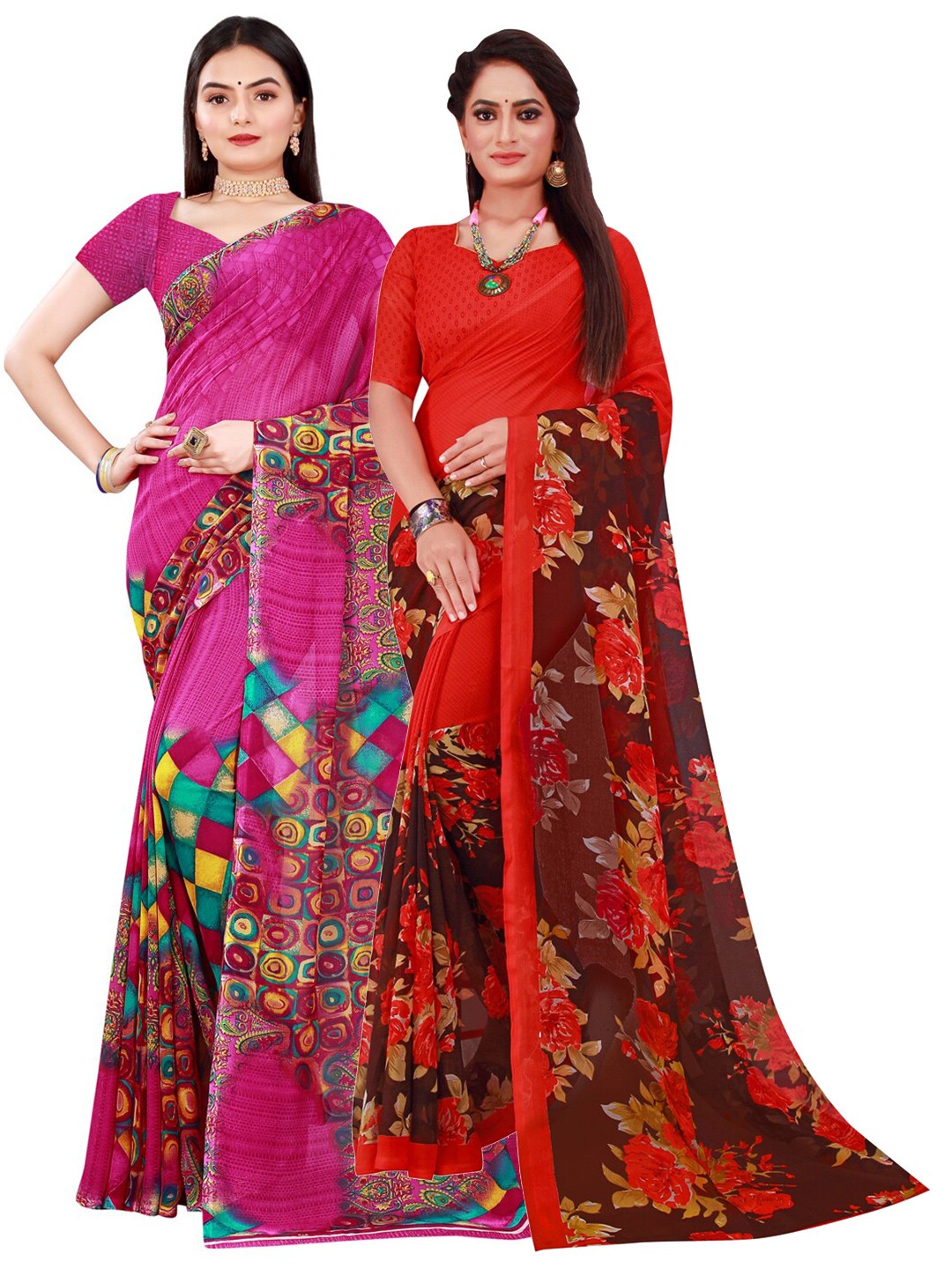 

KALINI Magenta & Red Pure Georgette Saree