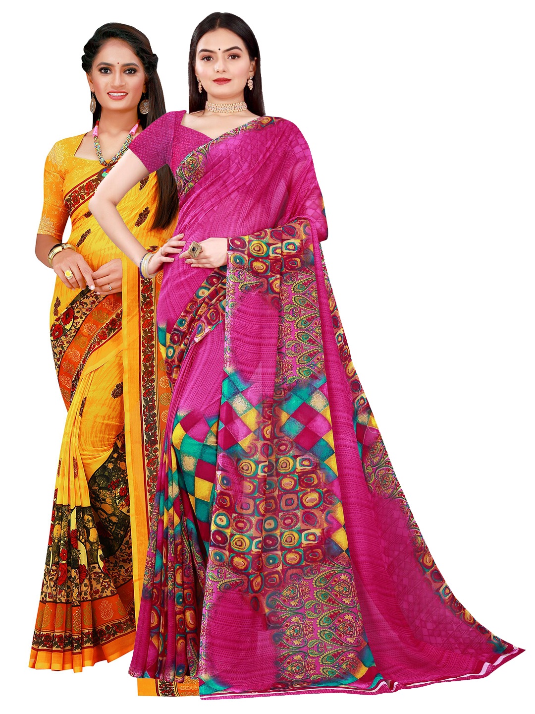 

KALINI Magenta & Yellow Pure Georgette Saree