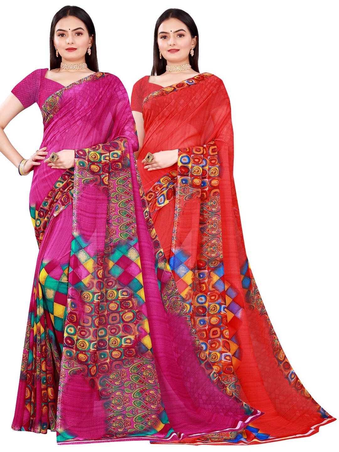 

KALINI Red & Magenta Pure Georgette Saree