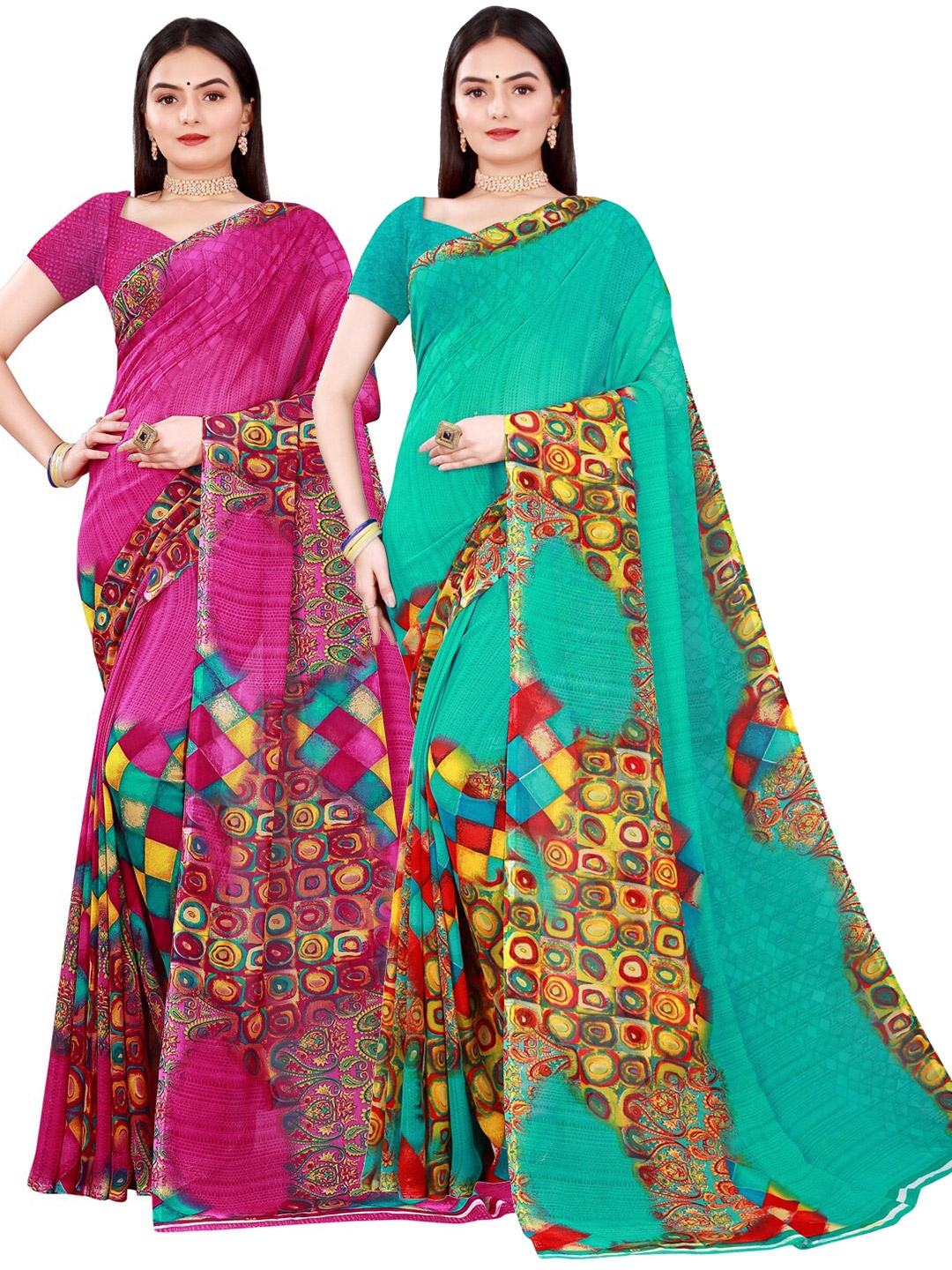 

KALINI Magenta & Blue Pure Georgette Saree