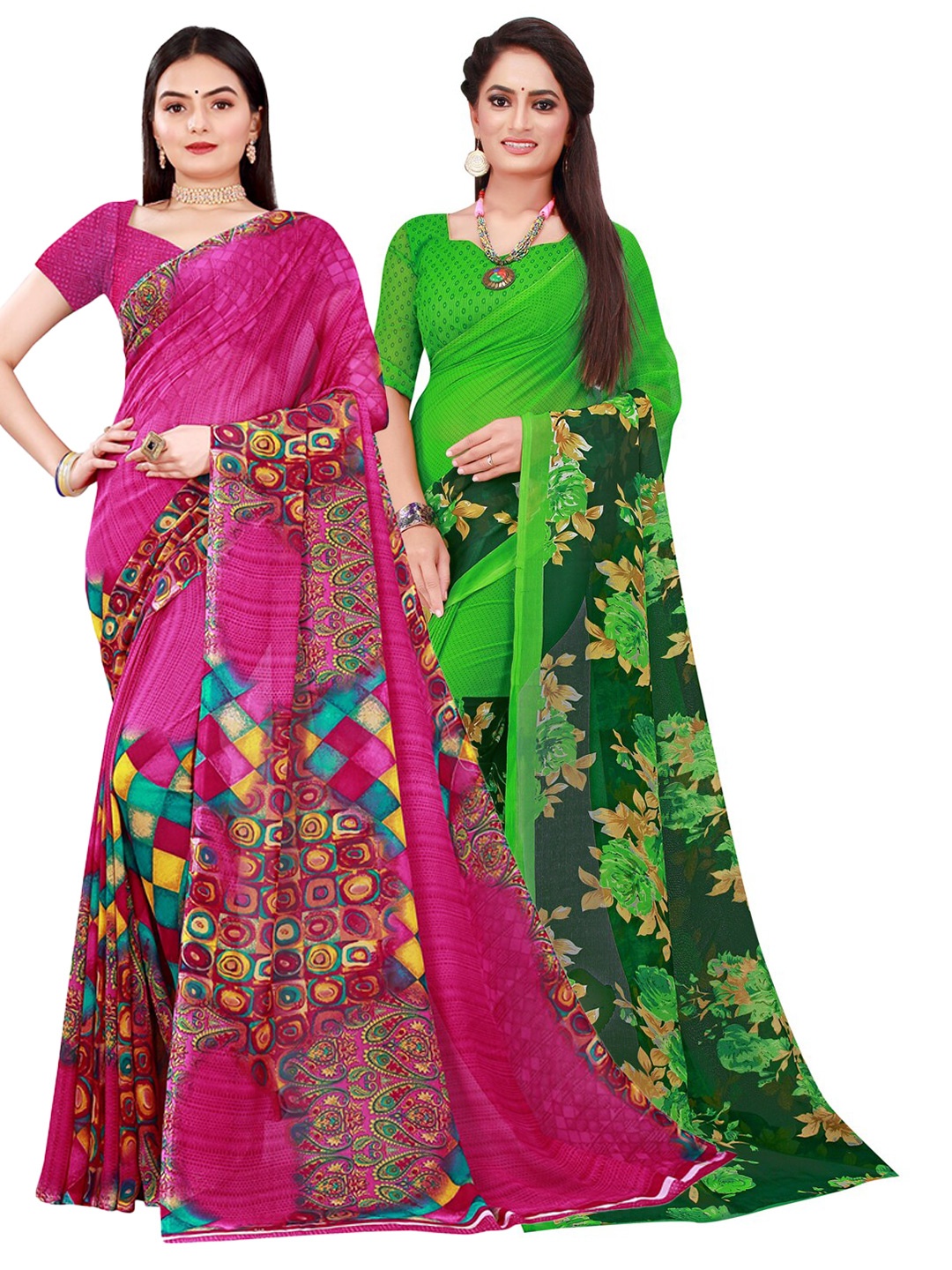 

KALINI Magenta & Green Pure Georgette Saree