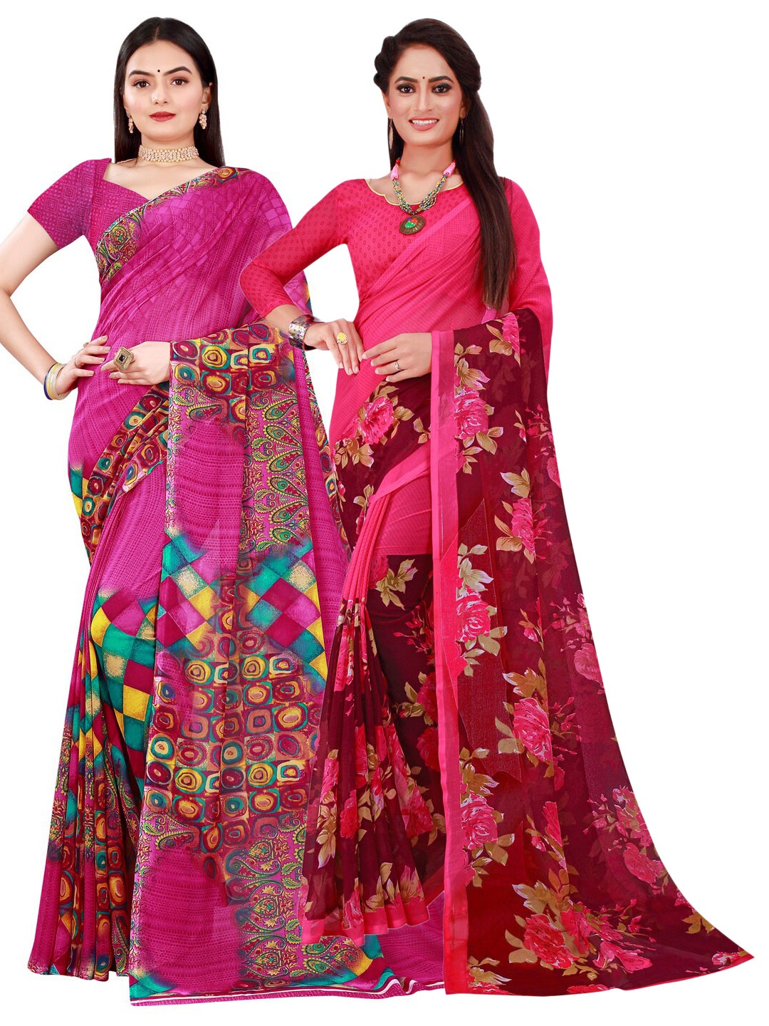 

KALINI Magenta & Blue Pure Georgette Saree