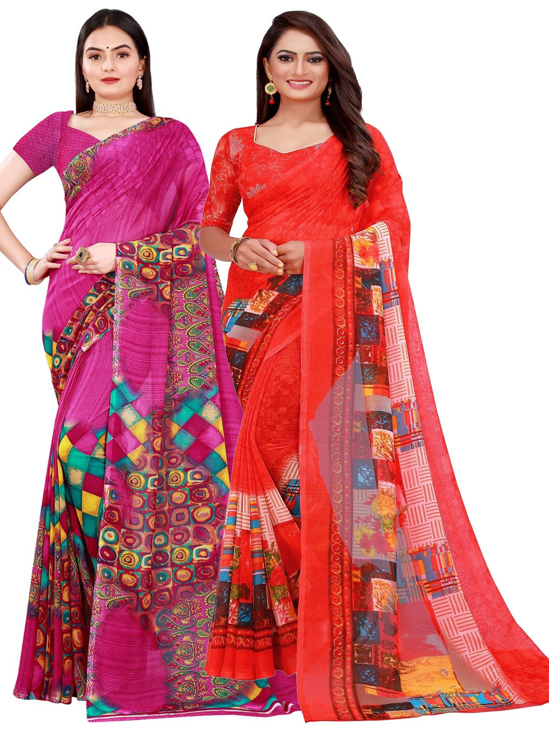 

KALINI Magenta & Red Pure Georgette Saree