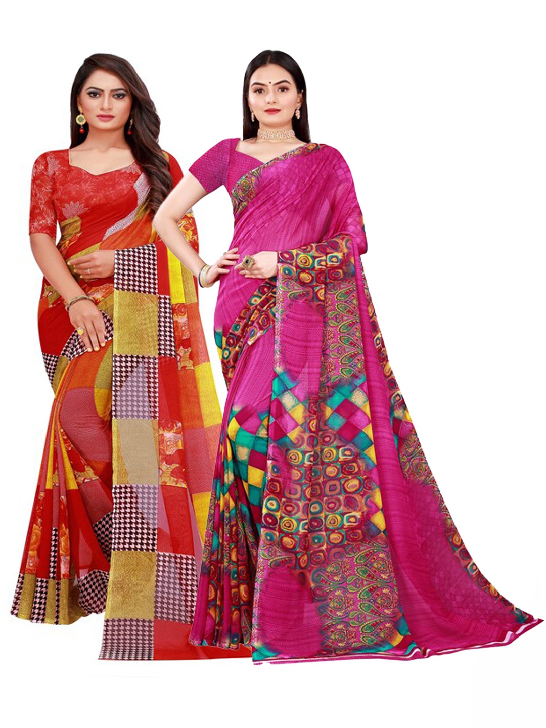

KALINI Magenta & Red Pure Georgette Saree