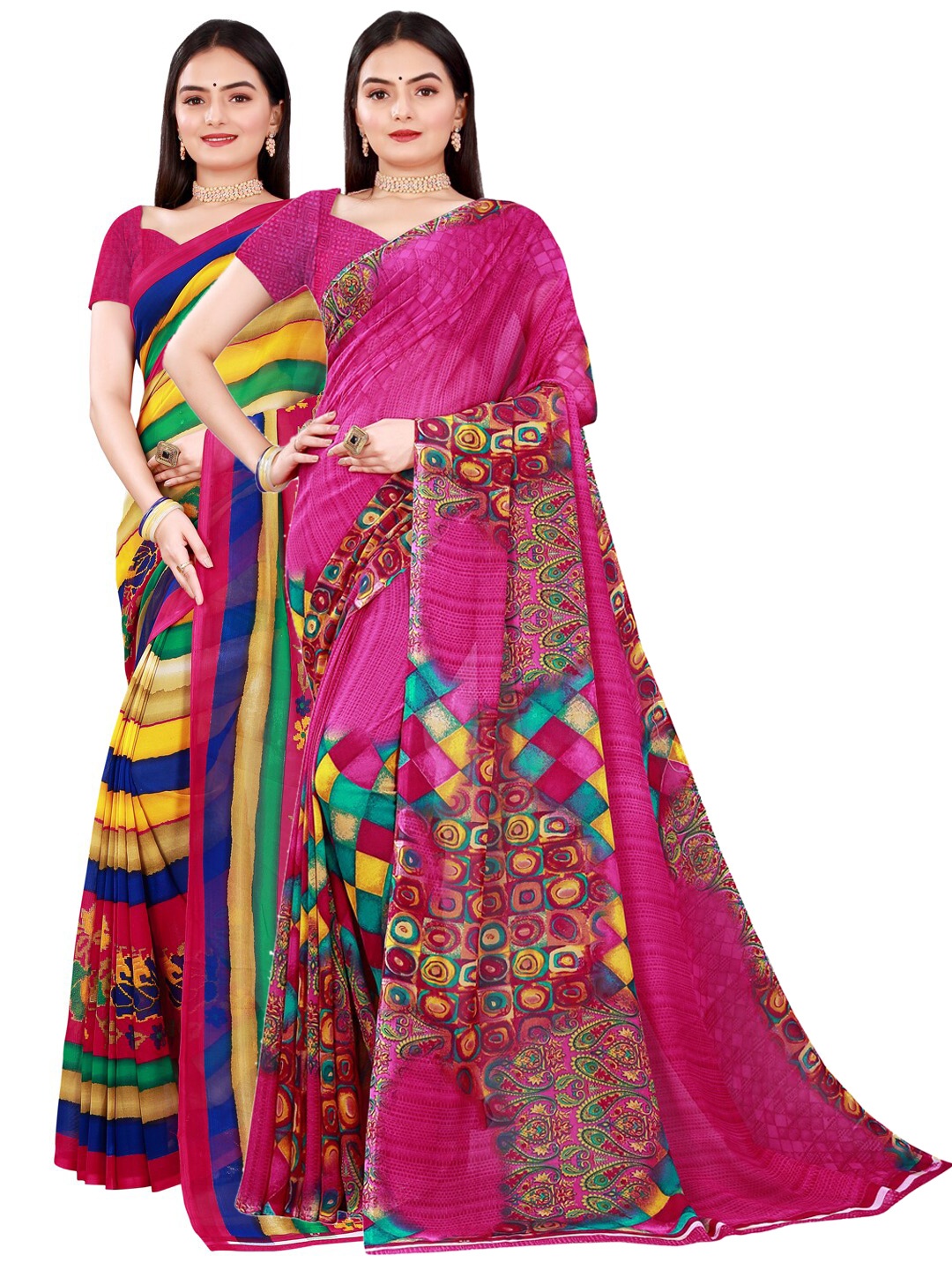 

KALINI Pink & Blue Pure Georgette Saree