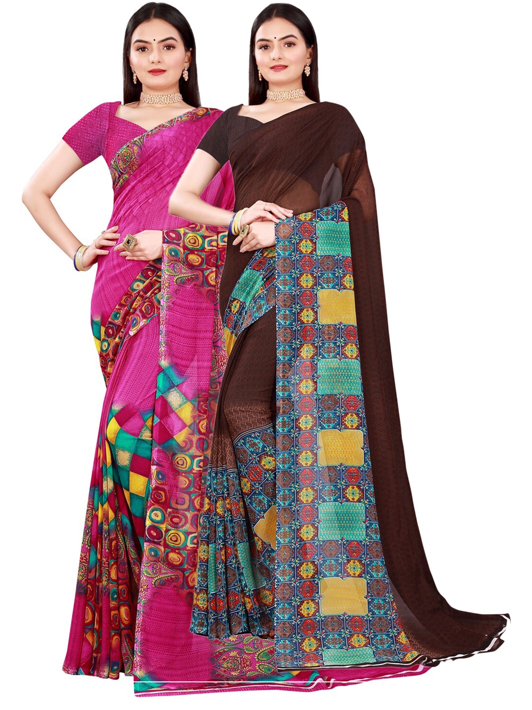 

KALINI Magenta & Brown Pure Georgette Saree