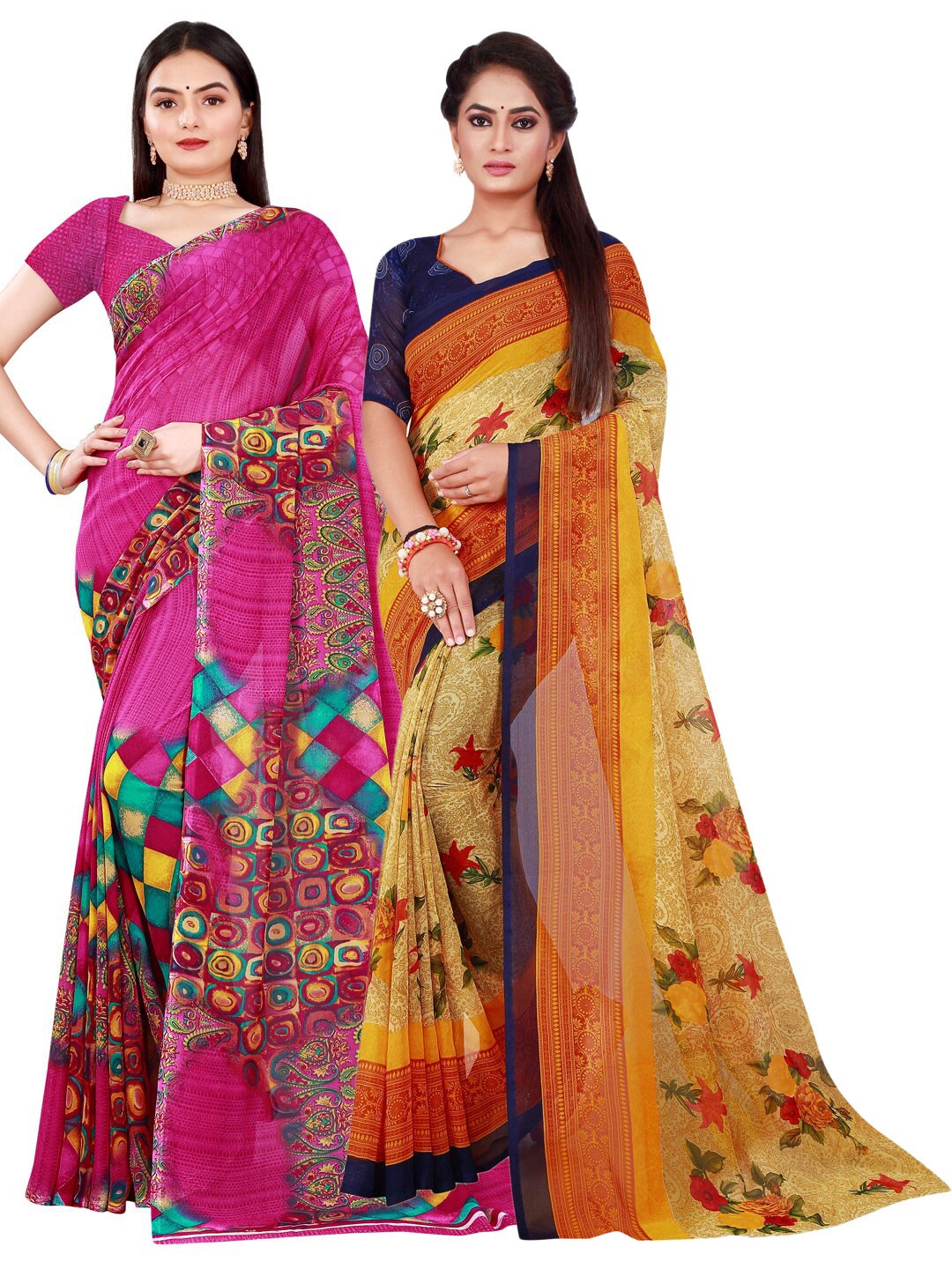 

KALINI Magenta & Beige Pure Georgette Saree
