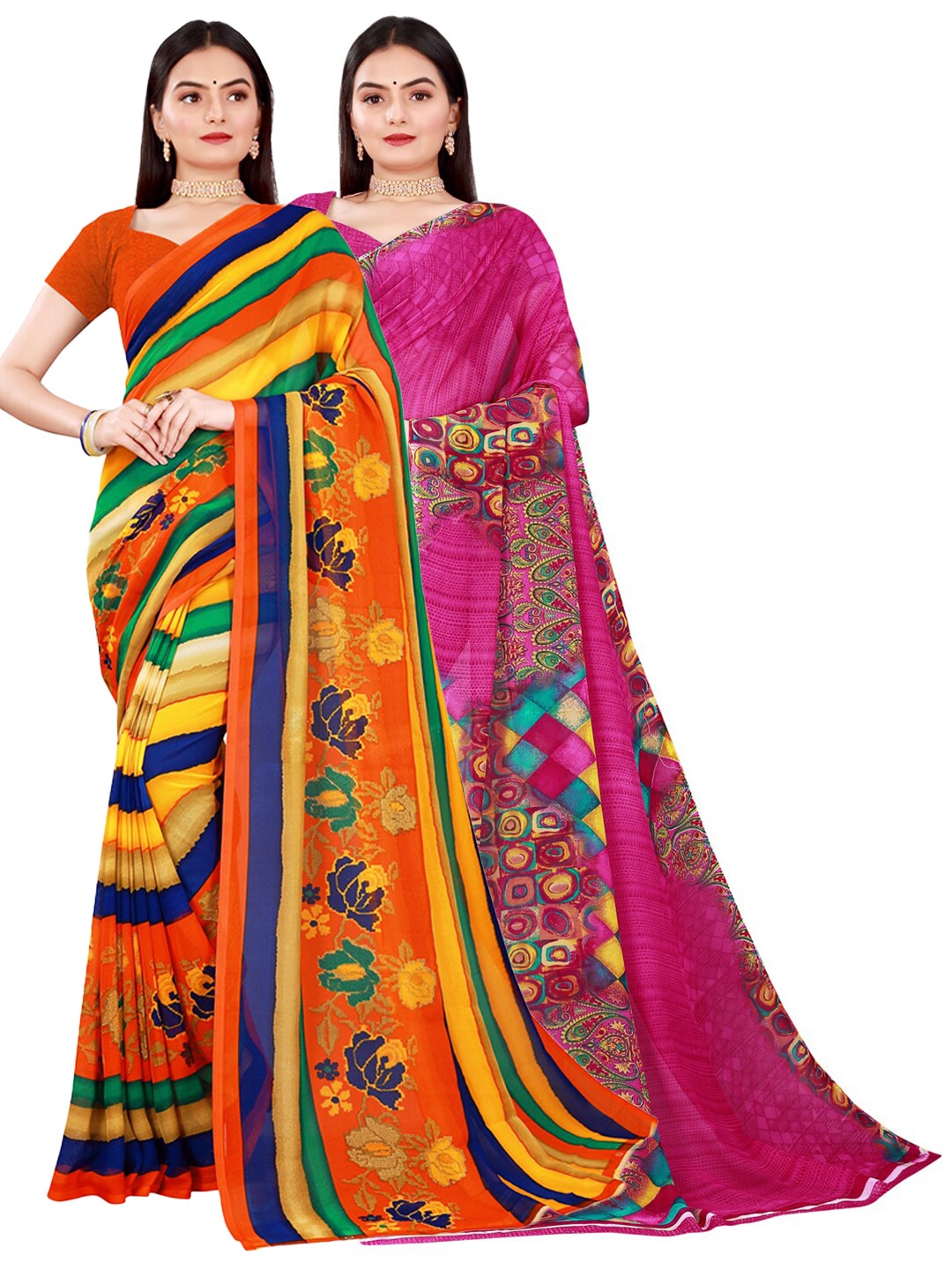 

KALINI Magenta & Yellow Pure Georgette Saree