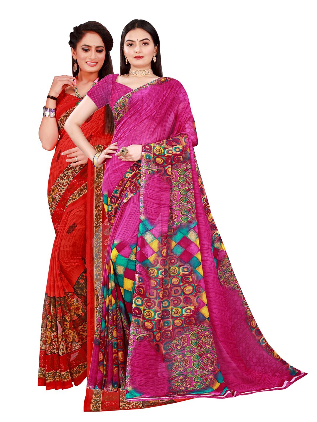 

KALINI Magenta & Red Pure Georgette Saree