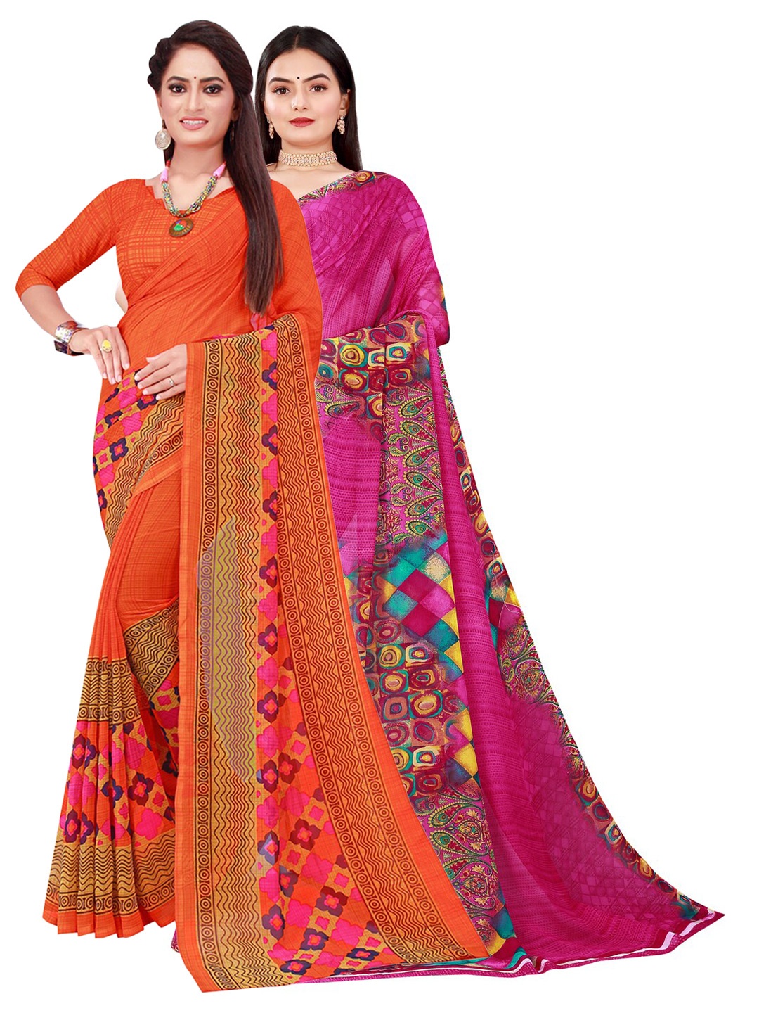 

KALINI Orange & Magenta Pure Georgette Saree