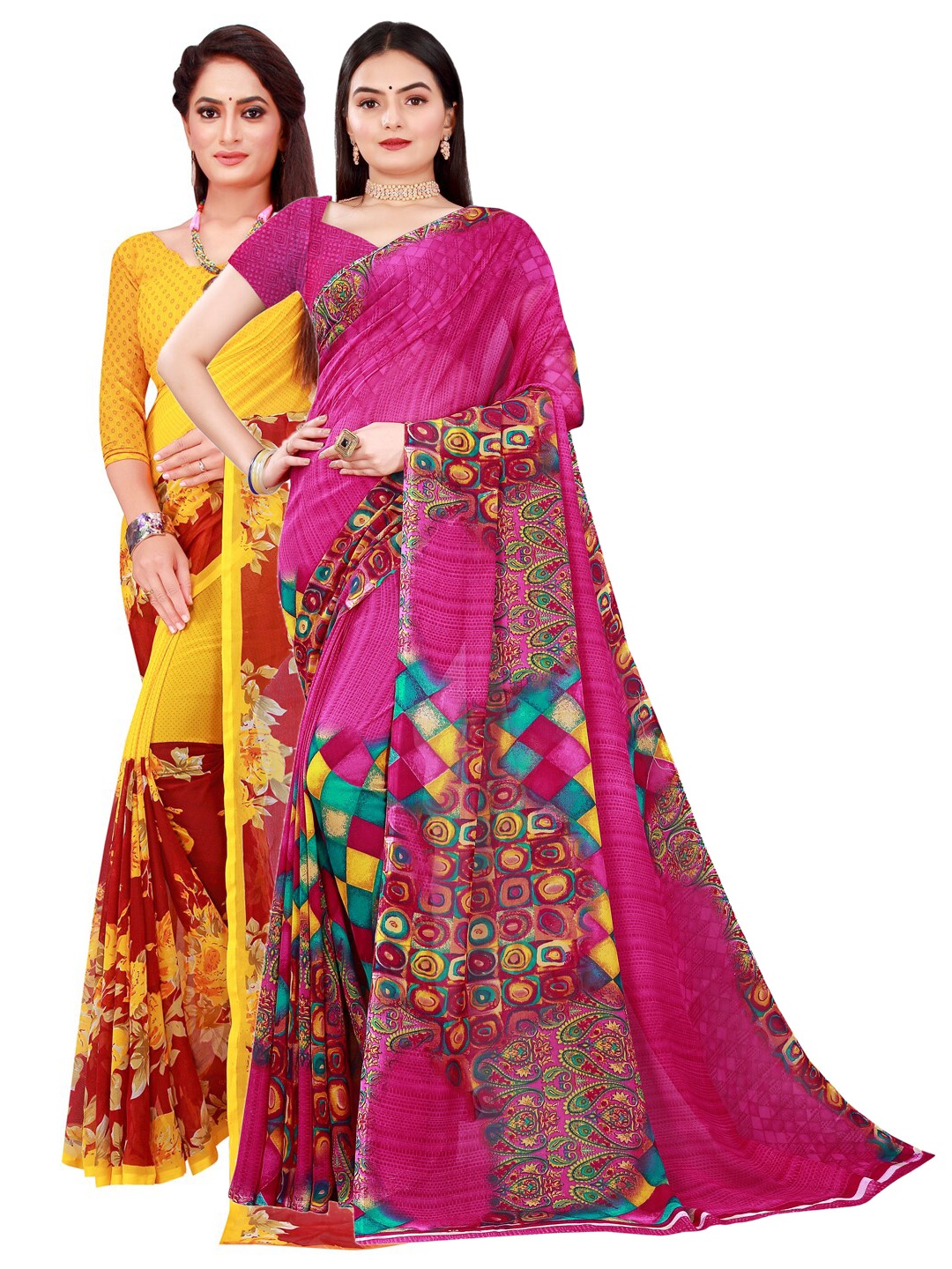 

KALINI Magenta & Yellow Pure Georgette Saree